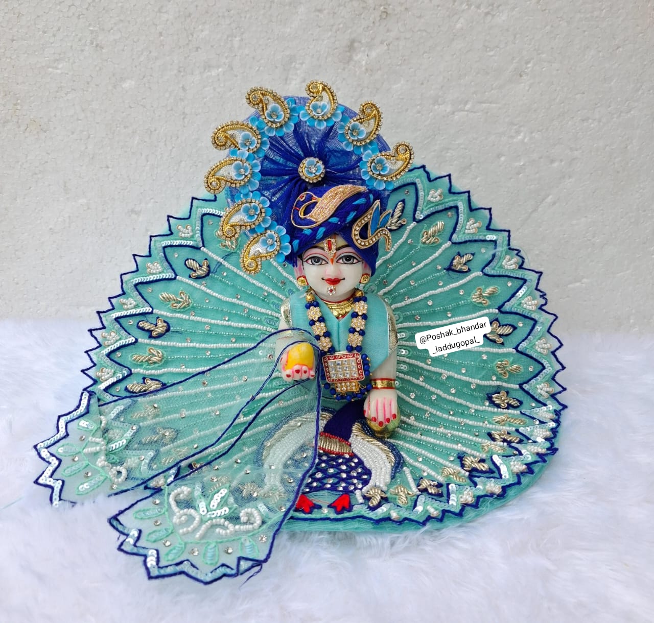 Handmade Peacock Designer Dress for Laddu Gopal | Fancy Kanha Ji Poshak & Bal Gopal Dress for Janmashtami Celebrations