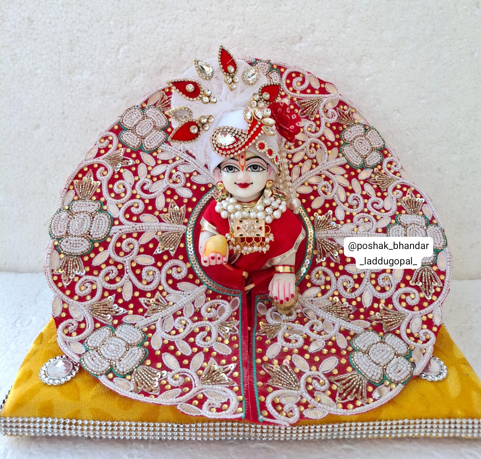 Handmade Heavy Red Zardosi Work Laddu Gopal Dress | Designer Kanha Ji Poshak for Janmashtami | Fancy Bal Gopal & Krishna Ji Dress