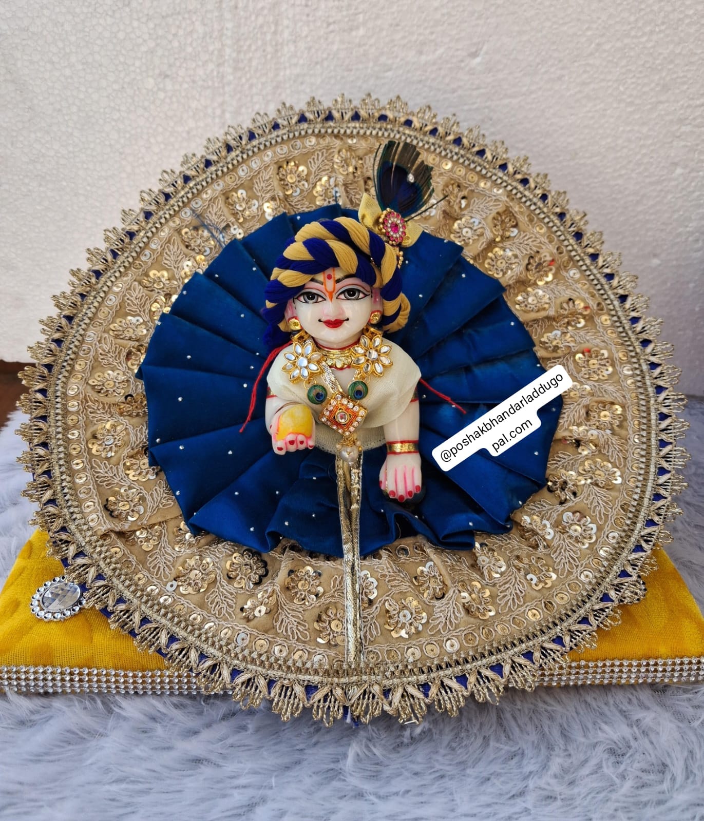 Handmade Blue Laddu Gopal Dress with 2 Safa & 1 Kalangi - Designer Kanha Ji Poshak for Janmashtami, Bal Gopal & Krishna Ji Celebrations