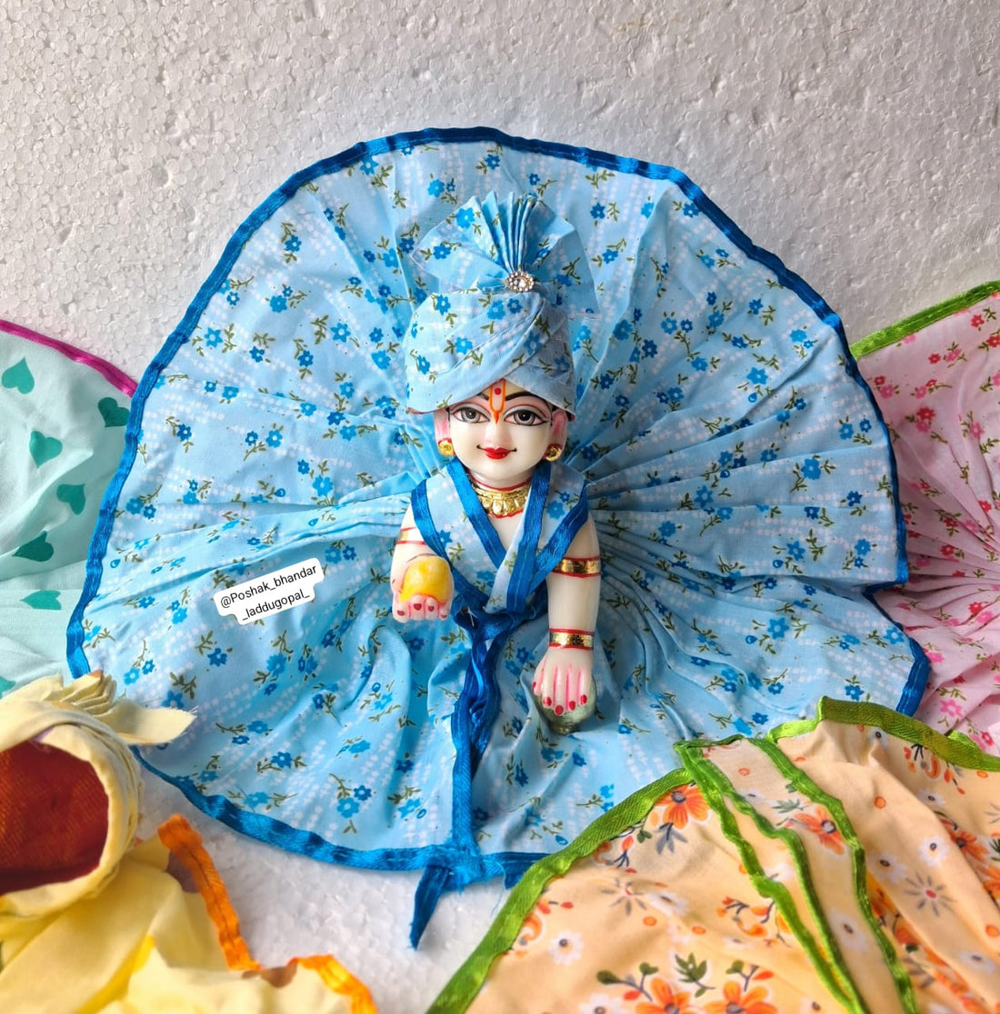 Handmade Cotton Laddu Gopal Dress with Matching Pagdi | Designer Kanha Ji Poshak for Janmashtami | Fancy Bal Gopal & Krishna Ji Dress