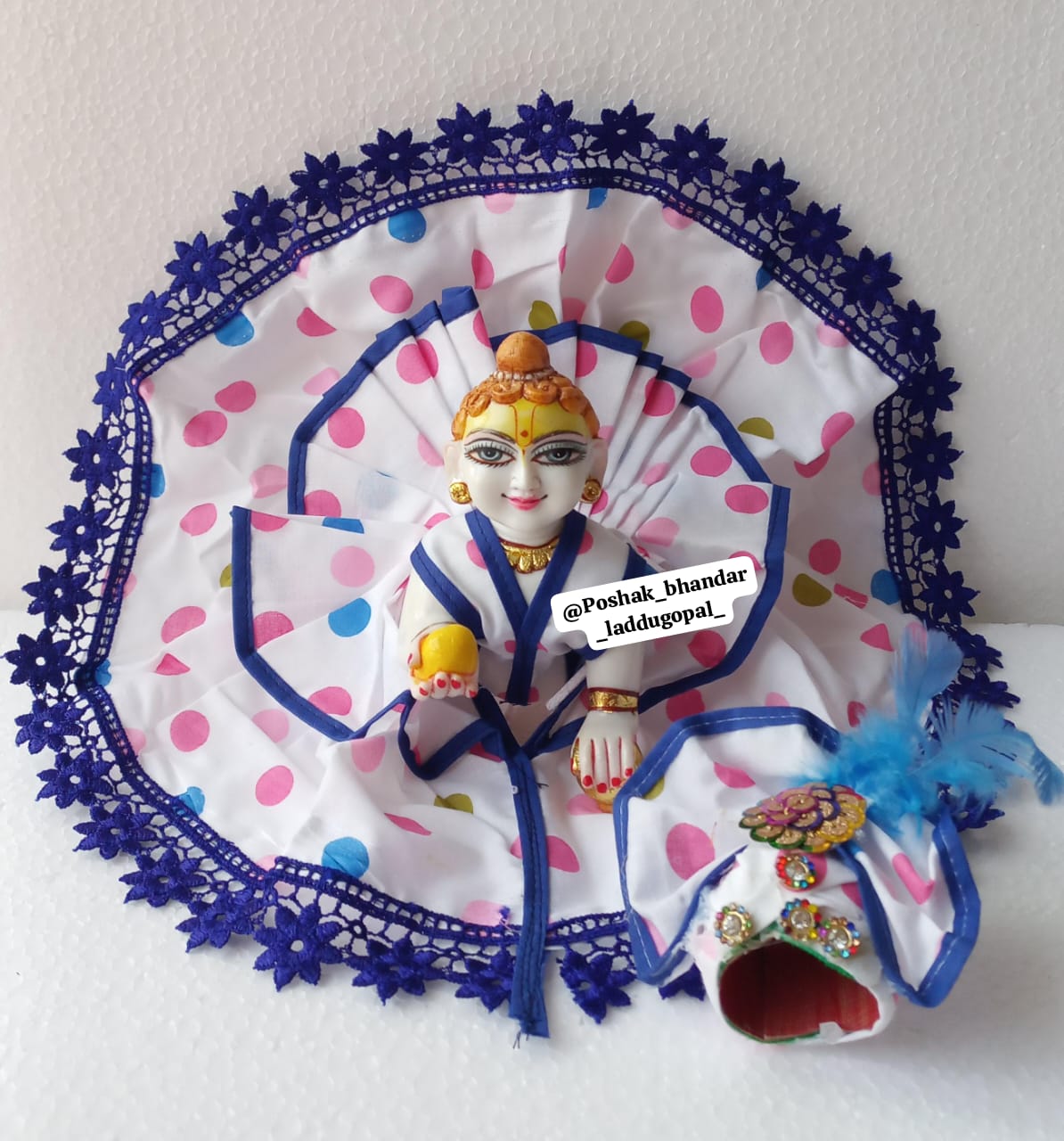 Handmade Cotton Laddu Gopal Dress with Pagdi - Designer Kanha Ji Poshak for Janmashtami, Fancy Bal Gopal & Krishna Ji Dress