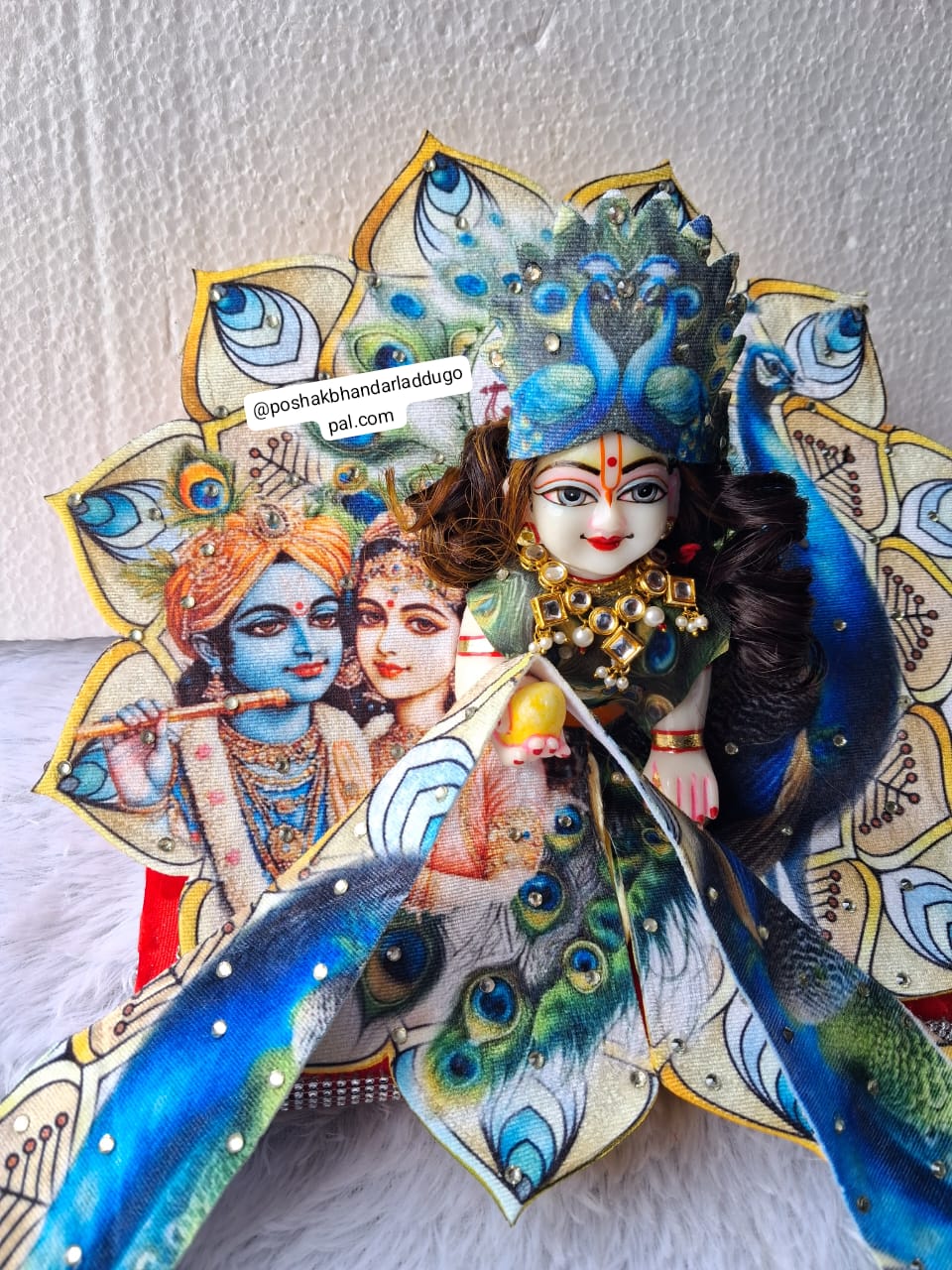 Handmade Peacock Dress with Mukut - Designer Laddu Gopal Poshak for Janmashtami | Fancy Kanha Ji, Bal Gopal & Krishna Ji Dress