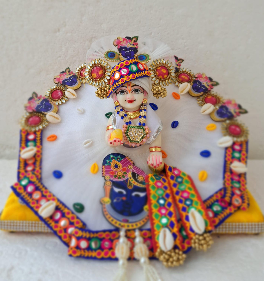 Handmade Shreenath Ji Dress with Pagdi & Patka - Designer Laddu Gopal Poshak for Janmashtami, Fancy Krishna Ji Dress, Bal Gopal Outfit