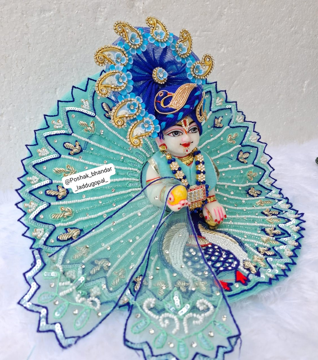 Handmade Peacock Designer Dress for Laddu Gopal | Fancy Kanha Ji Poshak & Bal Gopal Dress for Janmashtami Celebrations