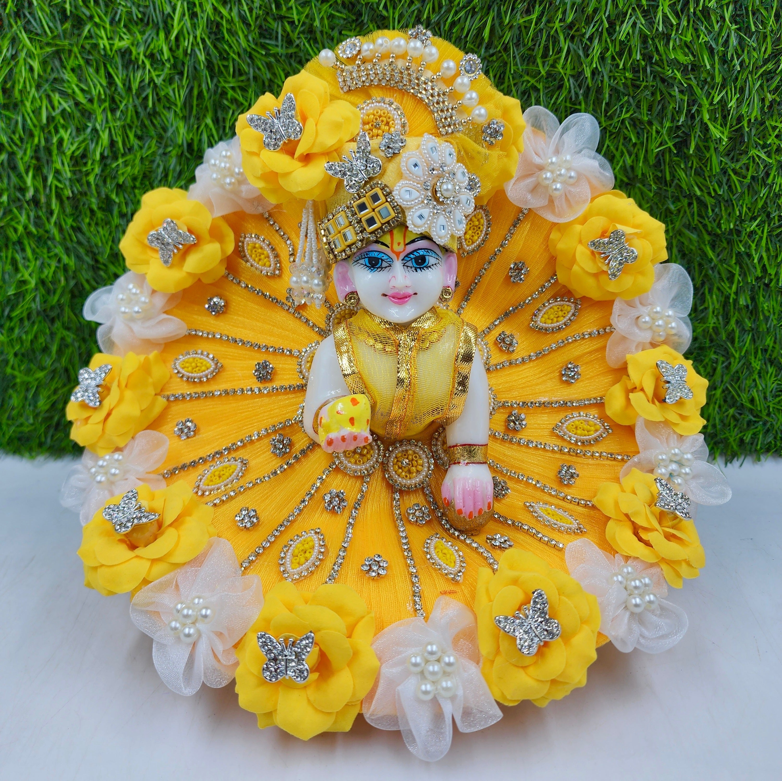 Designer Yellow Laddu Gopal Dress with Pagdi | Fancy Kanha Ji Poshak for Janmashtami & Festivals | Size 0-6 | Handmade Quality