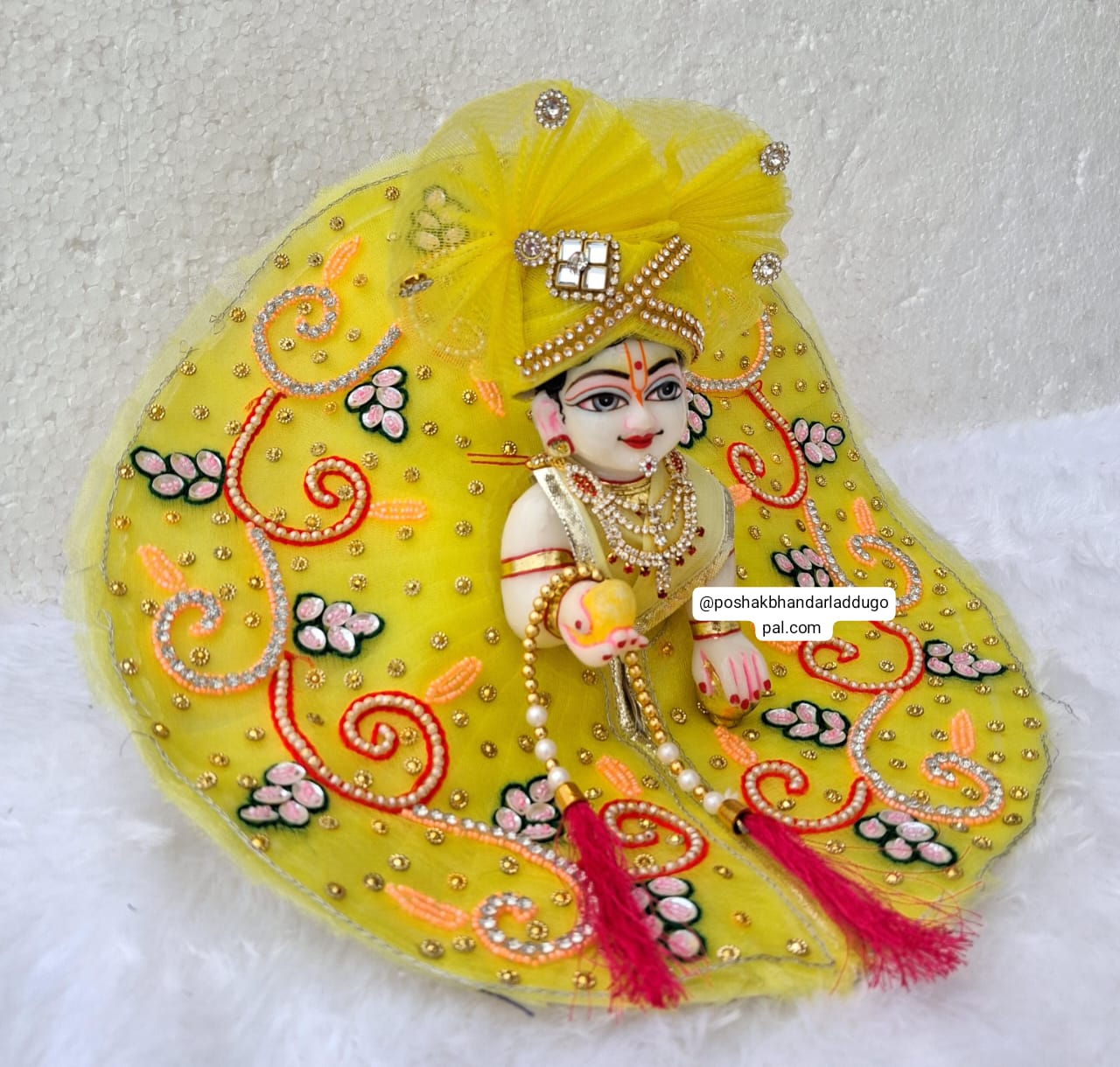 Handmade Heavy Handwork Laddu Gopal Dress with Pagdi & Patka - Designer Kanha Ji Poshak for Janmashtami, Bal Gopal & Krishna Ji Dress