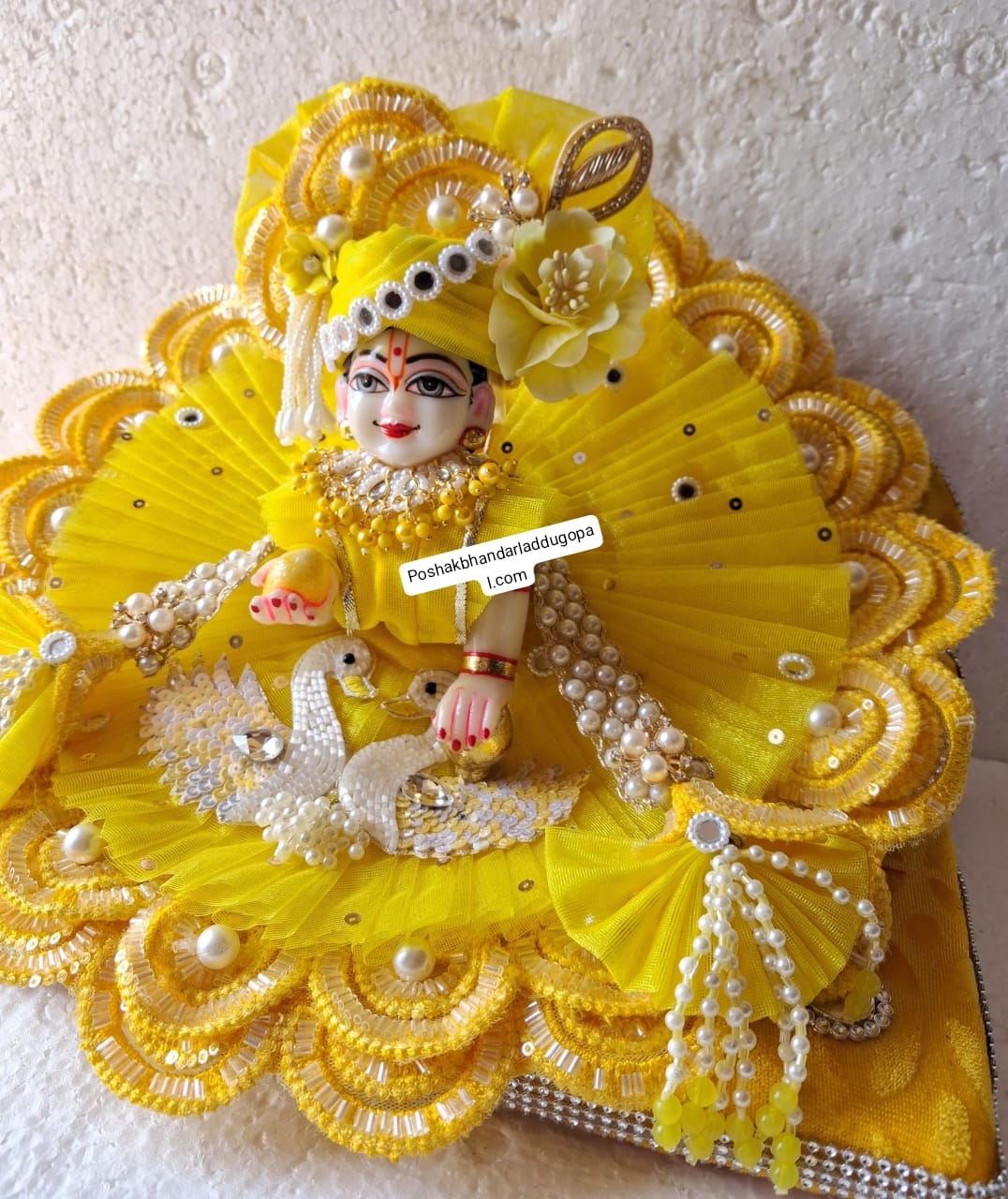 Handmade Swan Special Laddu Gopal Dress with Pagdi & Patka - Designer Kanha Ji Poshak for Janmashtami, Bal Gopal & Krishna Ji Dress