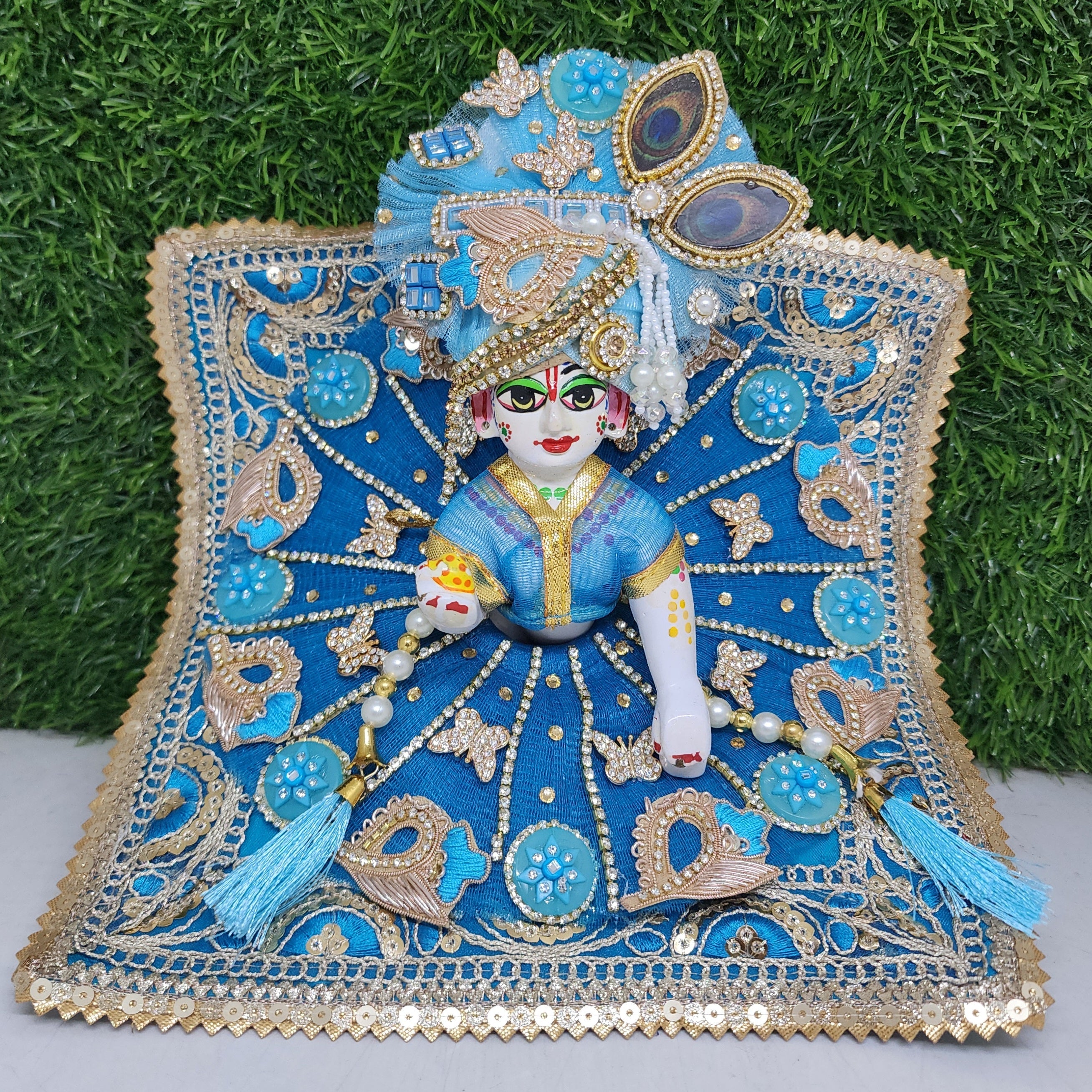 Designer Firoji Laddu Gopal Dress for Janmashtami | Fancy Kanha Ji Poshak with Pagdi & Patka | Comfortable Bal Gopal Dress (Size 0-6)