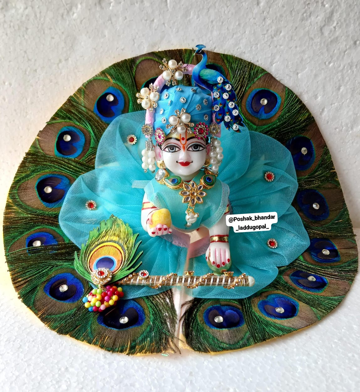 Handmade Heavy Morpankh Dress with Mor Pagdi - Designer Laddu Gopal Dress, Kanha Ji Poshak, Bal Gopal Dress for Janmashtami Festival