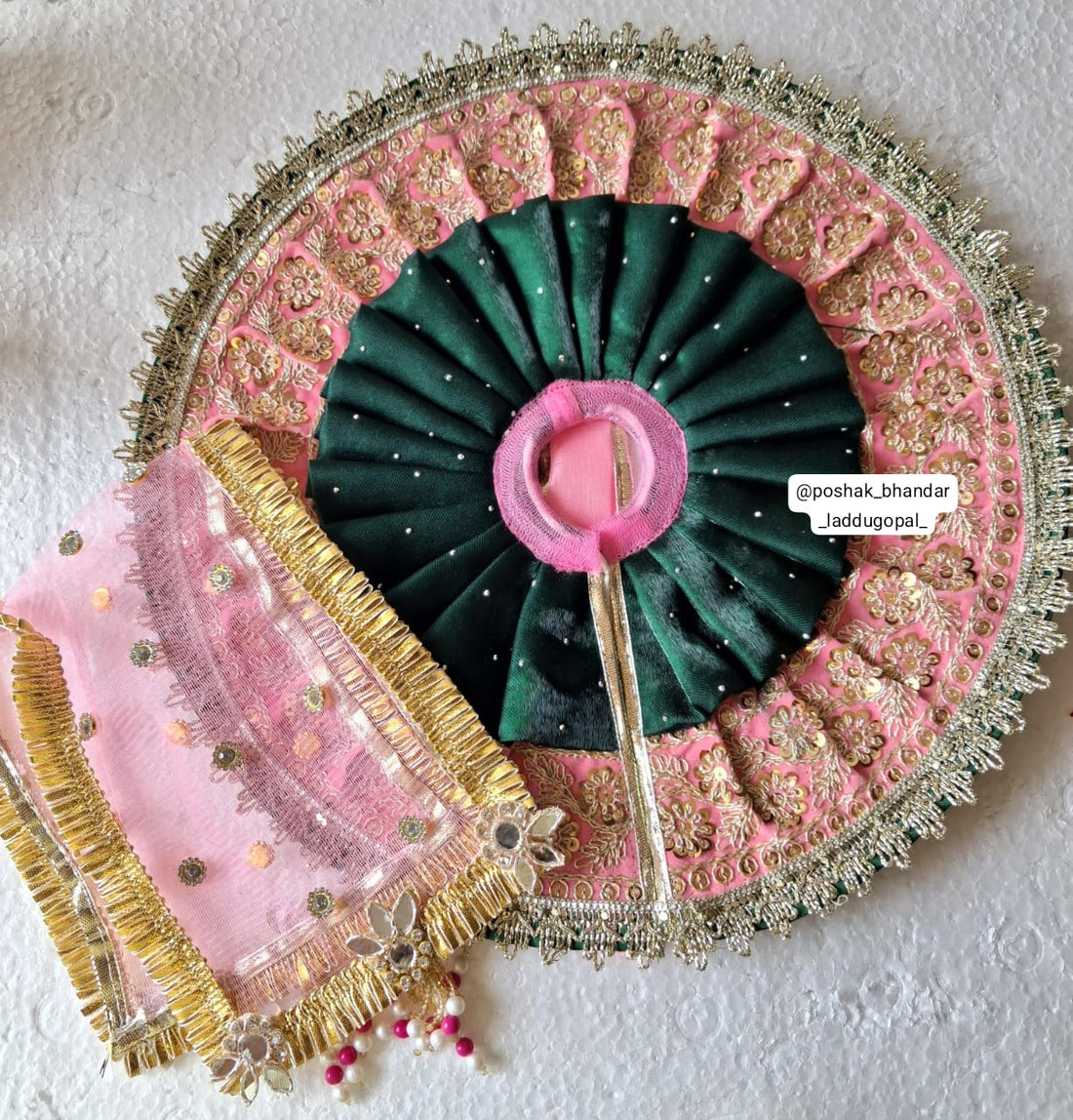 Handmade Radharani Dress with Heavy Dupatta - Designer Laddu Gopal Dress, Kanha Ji Poshak, Bal Gopal Dress for Janmashtami Festival