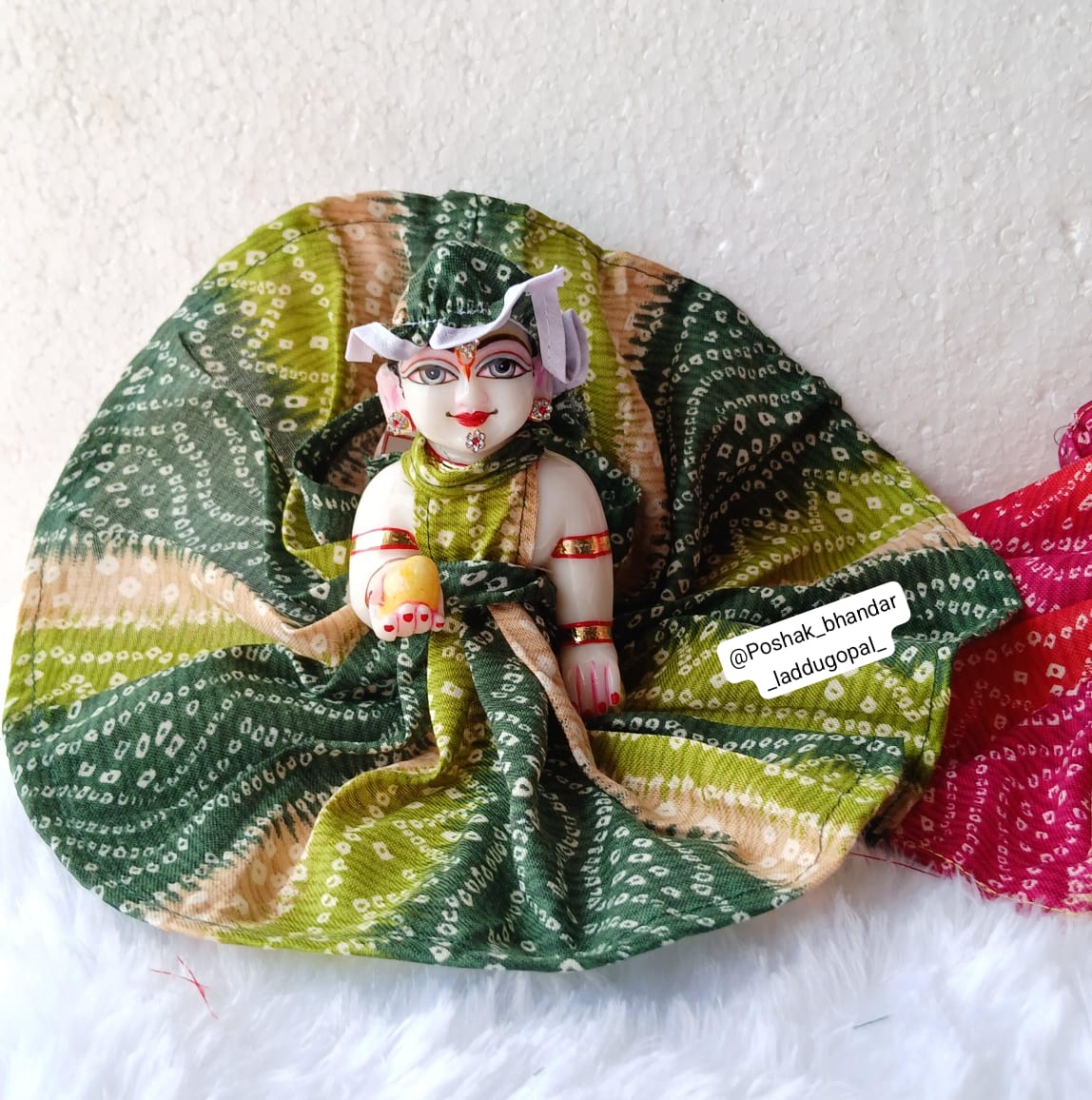 Handmade Designer Mix Cotton Bandhini Print Dress for Laddu Gopal | Fancy Kanha Ji Poshak for Janmashtami | Bal Gopal & Krishna Ji Dress