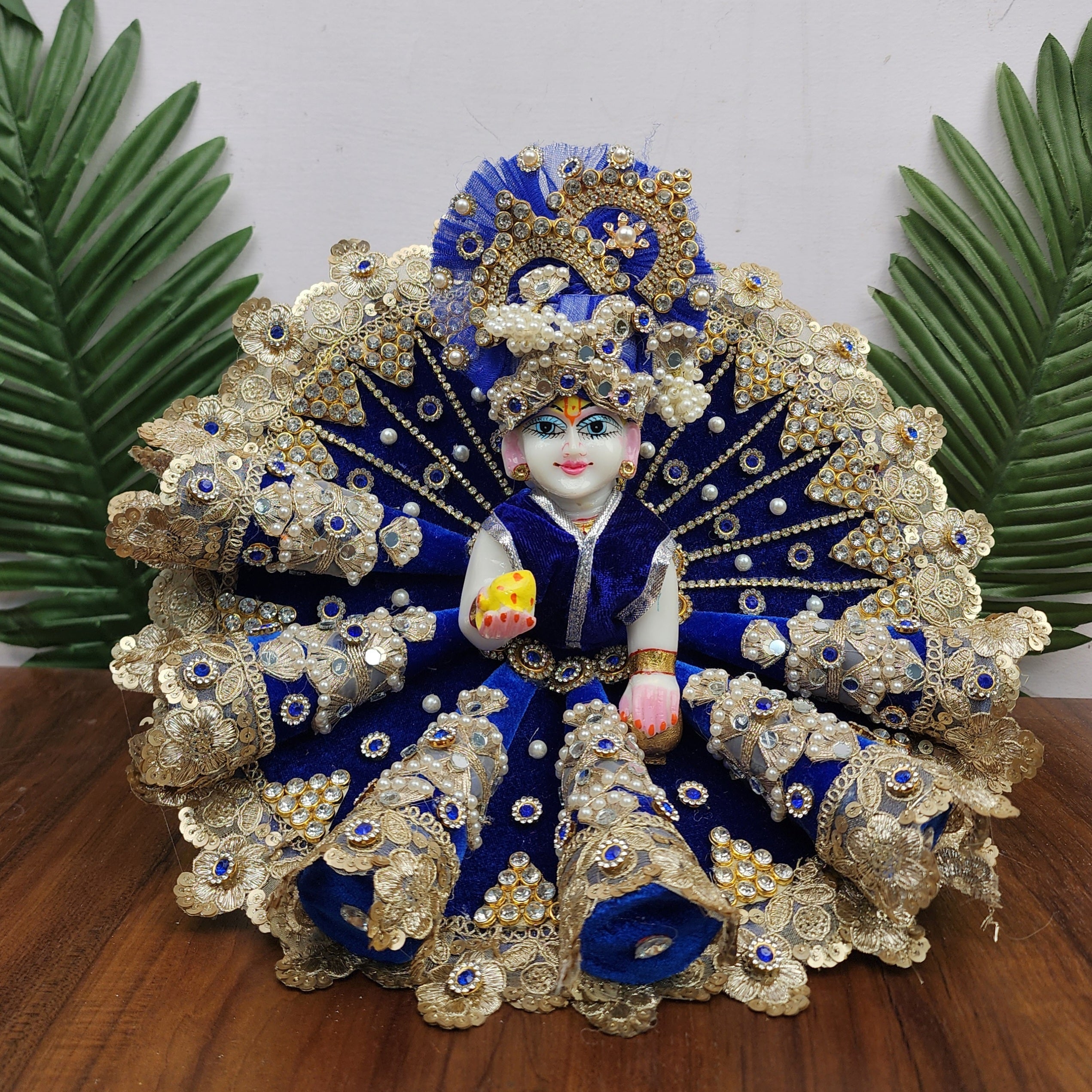 Handmade Blue Cone Dress with Pagdi for Laddu Gopal Ji | Designer Kanha Ji Poshak | Fancy Bal Gopal Dress for Janmashtami Celebrations