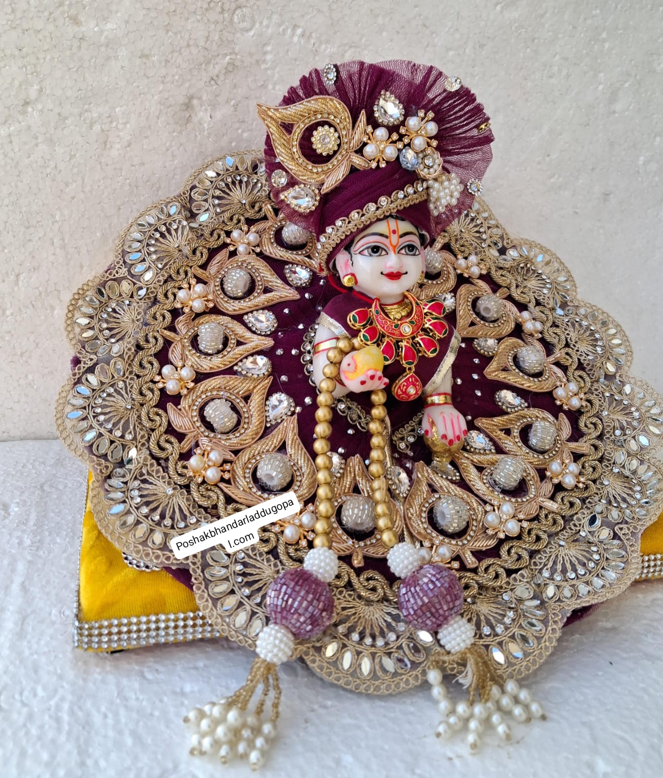 Handmade Heavy Laddu Gopal Dress with Pagdi and Patka (Sizes 3 to 7) - Designer Kanha Ji Poshak for Janmashtami, Bal Gopal and Krishna Ji Dress