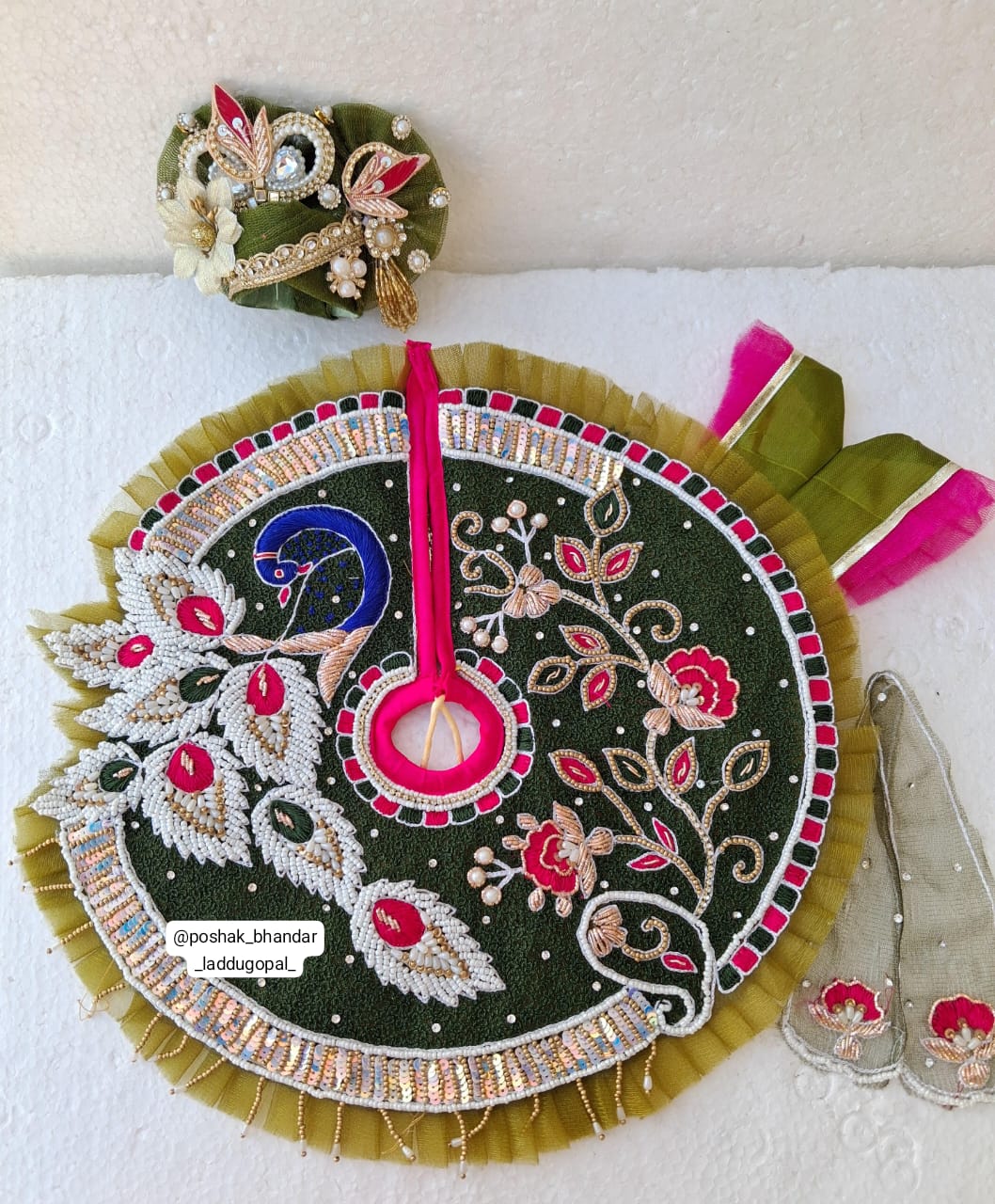 Handmade Mehndi Colour Heavy Handwork Dress with Pagdi & Patka - Designer Laddu Gopal Dress for Janmashtami, Kanha Ji Poshak, Bal Gopal Fancy Dress