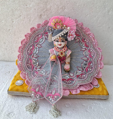 Handmade Grey Designer Laddu Gopal Dress with Pagdi & Patka - Fancy Kanha Ji Poshak for Janmashtami Celebrations (Size 6/7)