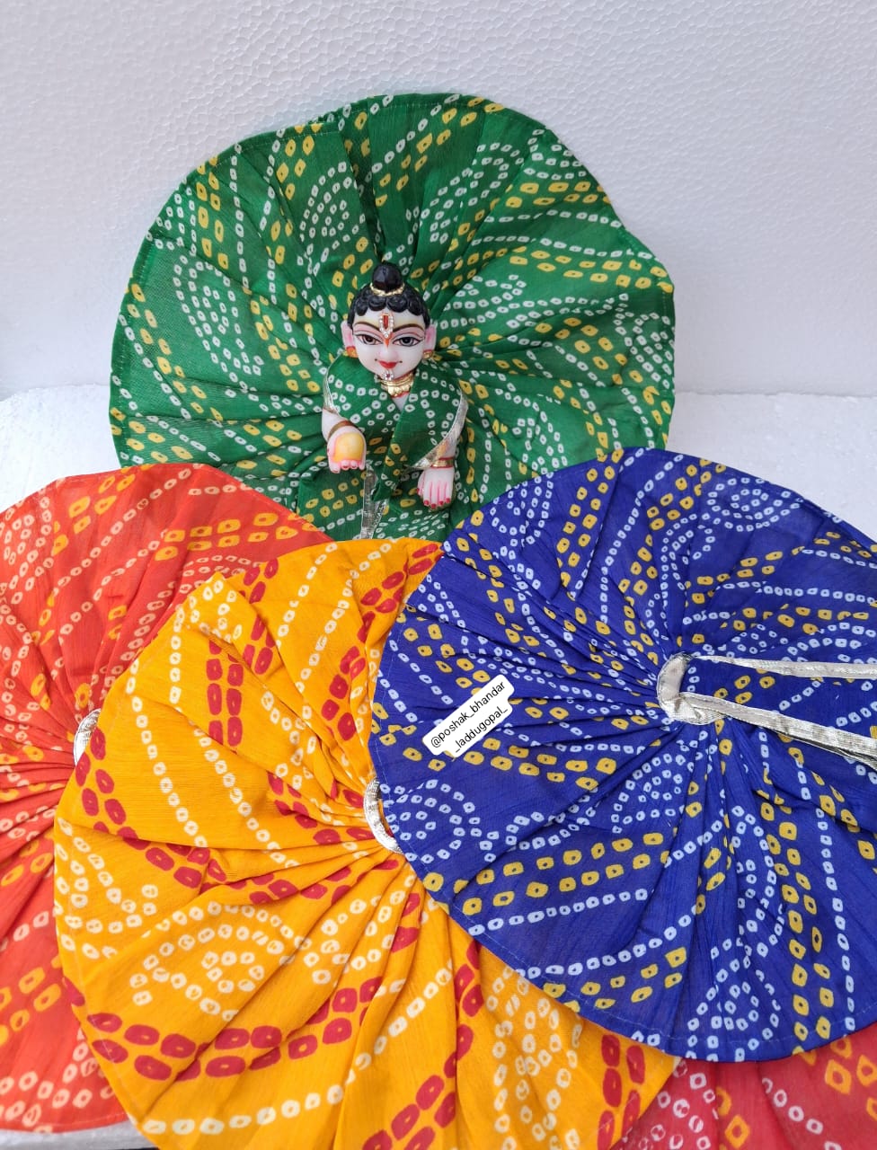 Handmade Bandhini Laddu Gopal Dress for Kids (Size 3 to 7) - Designer Kanha Ji Poshak, Fancy Bal Gopal Dress for Janmashtami Celebrations
