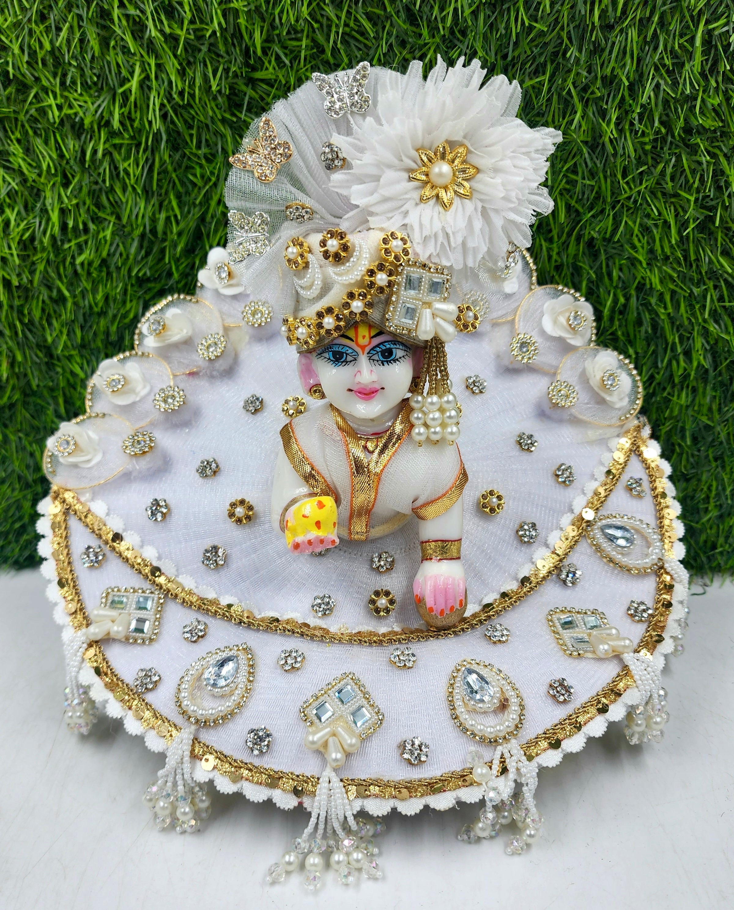 Designer White Heavy Laddu Gopal Dress for Sharad Purnima | Fancy Kanha Ji Poshak | Perfect for Janmashtami & Festivals | Size 0-6