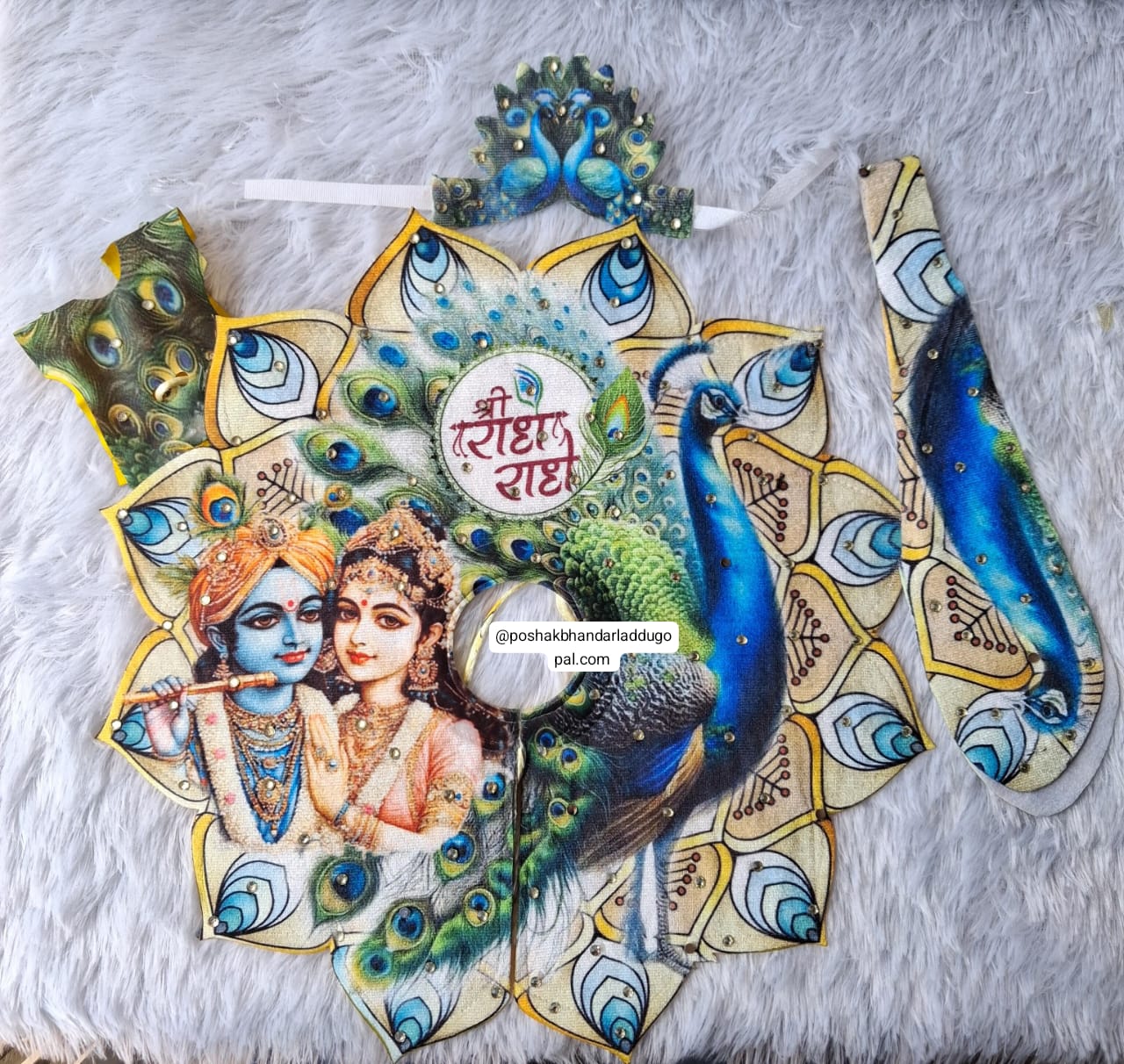 Handmade Peacock Dress with Mukut - Designer Laddu Gopal Poshak for Janmashtami | Fancy Kanha Ji, Bal Gopal & Krishna Ji Dress