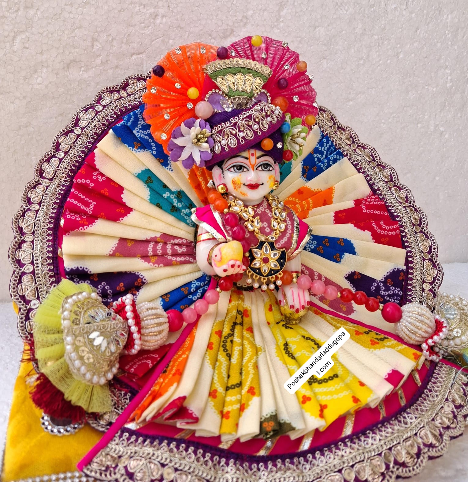 Handmade Rang Rasiya Poshak with Pagdi & Patka - Designer Laddu Gopal Dress, Kanha Ji Poshak, Bal Gopal Dress for Janmashtami Festival