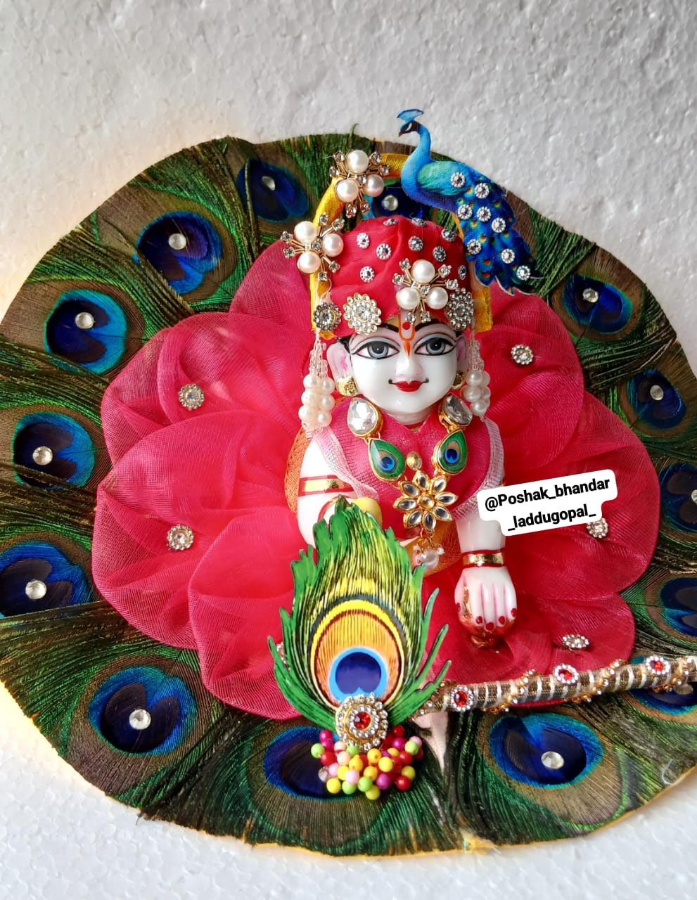 Handmade Heavy Morpankh Dress with Mor Pagdi - Designer Laddu Gopal Dress, Kanha Ji Poshak, Bal Gopal Dress for Janmashtami Festival