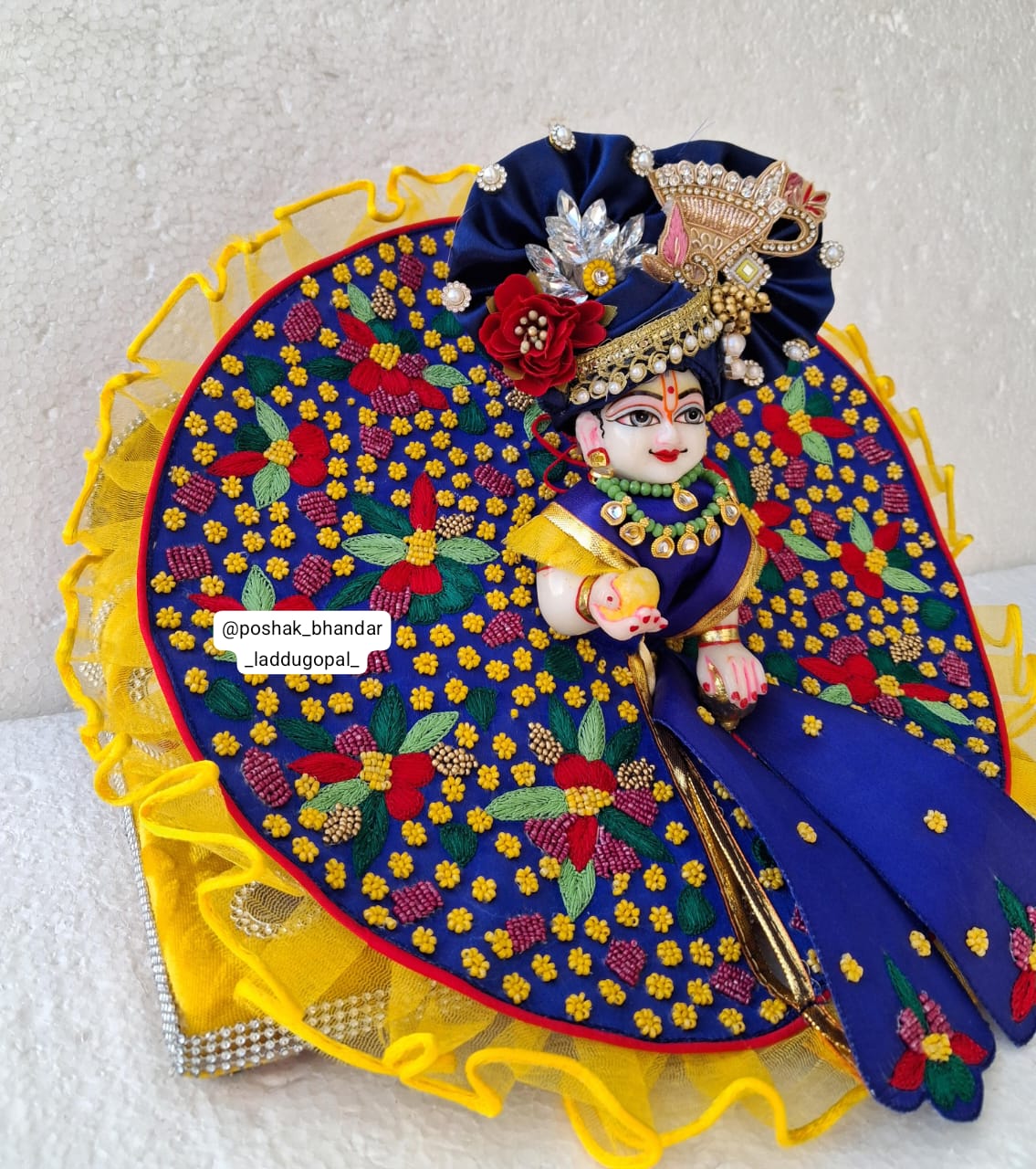 Handmade Blue Heavy Designer Laddu Gopal Dress with Pagdi & Patka - Fancy Kanha Ji Poshak for Janmashtami & Festivals, Bal Gopal & Krishna Ji Dress