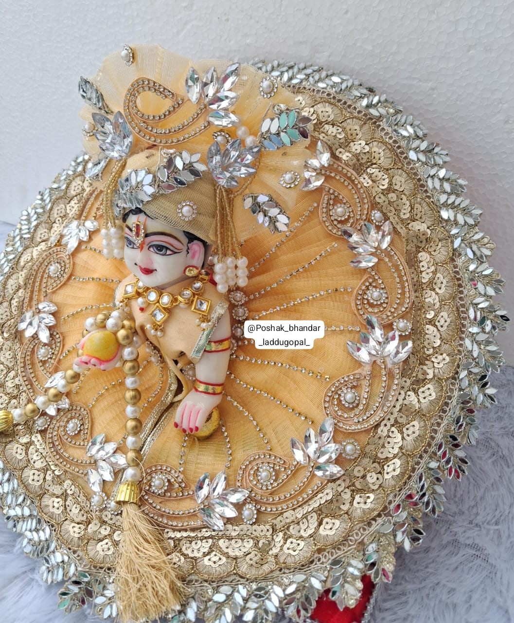 Handmade Heavy Golden Poshak for Laddu Gopal | Designer Kanha Ji Dress | Fancy Bal Gopal Dress for Janmashtami Celebrations
