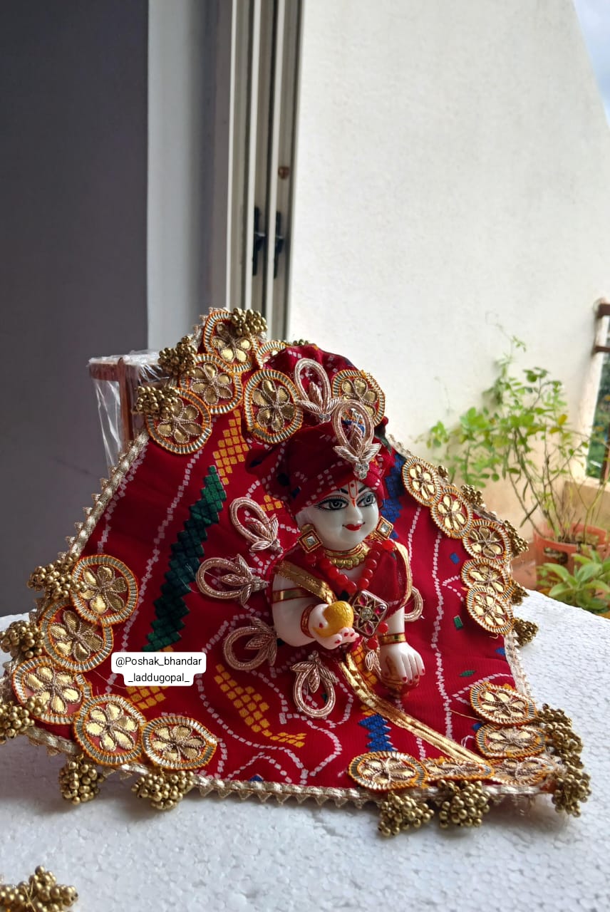 Handmade Designer Bandhini Poshak for Laddu Gopal | Fancy Kanha Ji Dress for Janmashtami | Bal Gopal & Krishna Ji Dress Collection