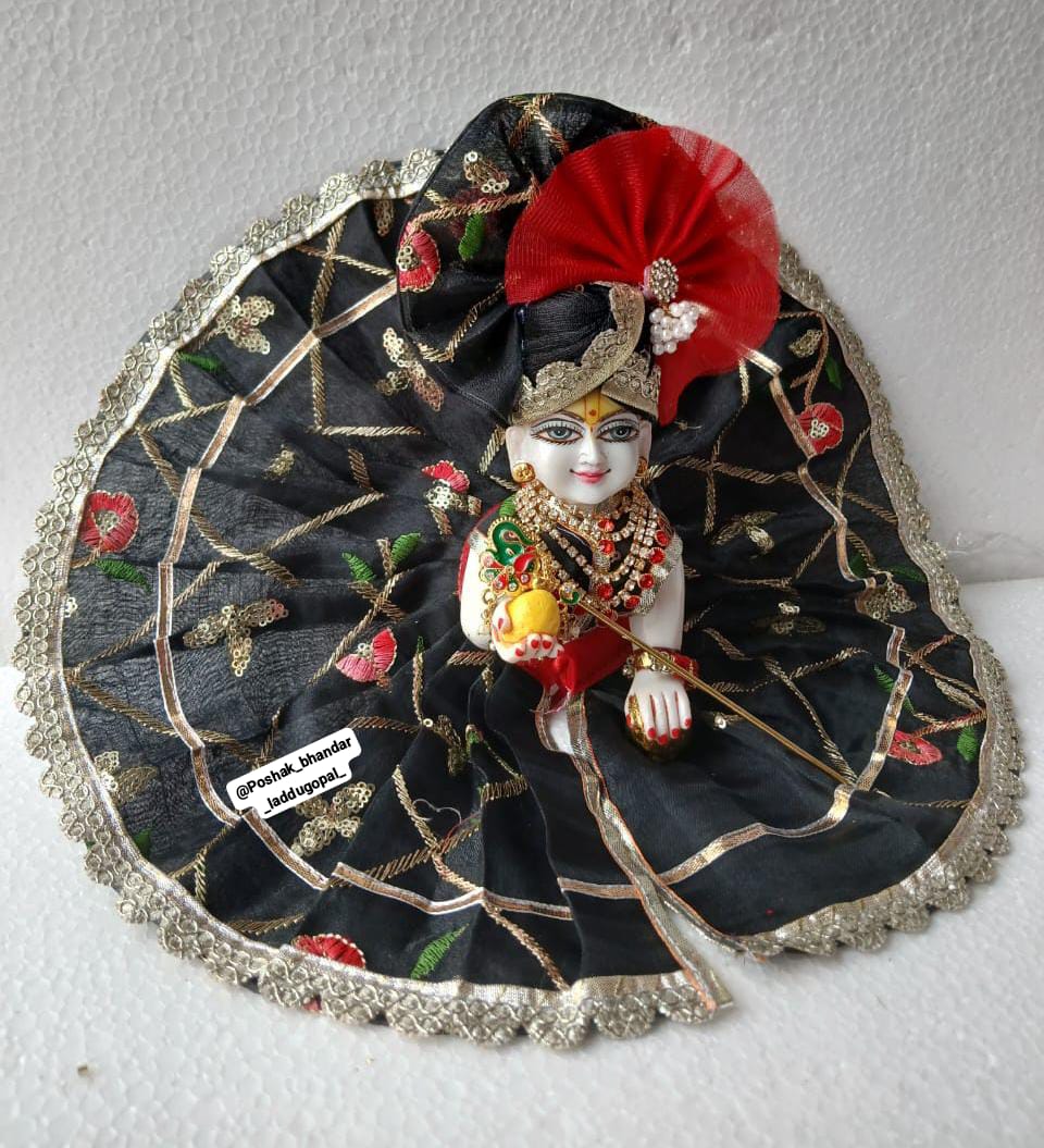 Handmade Black Organza Laddu Gopal Dress - Designer Kanha Ji Poshak for Janmashtami, Fancy Bal Gopal & Krishna Ji Dress