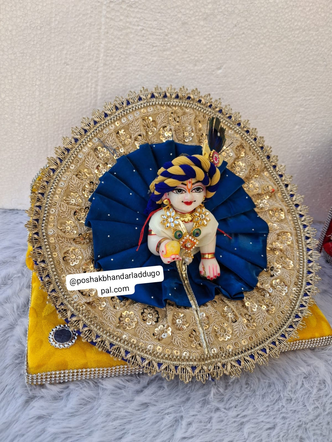 Handmade Blue Laddu Gopal Dress with 2 Safa & 1 Kalangi - Designer Kanha Ji Poshak for Janmashtami, Bal Gopal & Krishna Ji Celebrations