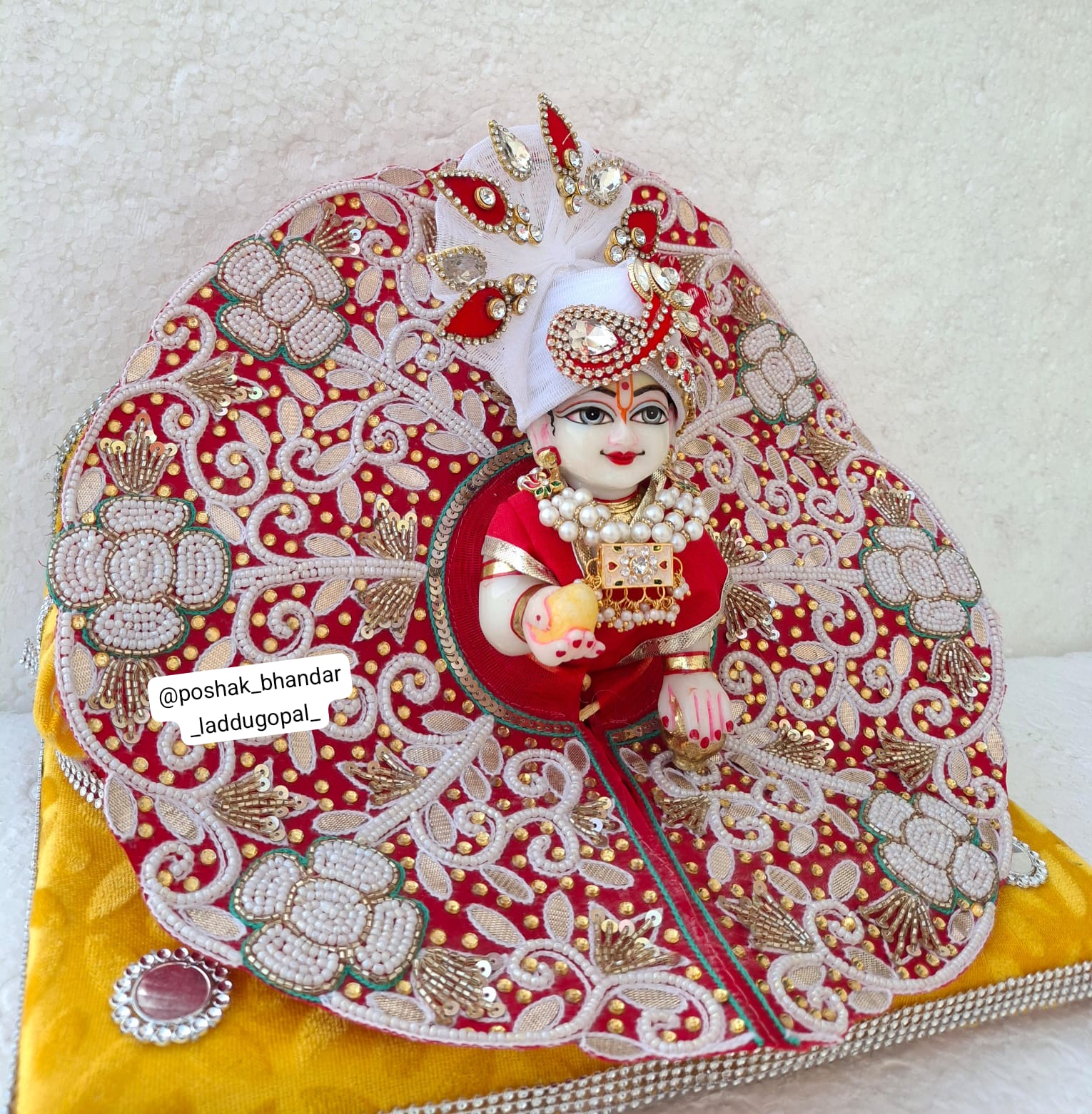 Handmade Heavy Red Zardosi Work Laddu Gopal Dress | Designer Kanha Ji Poshak for Janmashtami | Fancy Bal Gopal & Krishna Ji Dress