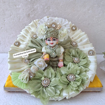 Handmade Pista Colour Heavy Dress with Pagdi & Patka - Designer Laddu Gopal Dress, Kanha Ji Poshak for Janmashtami, Bal Gopal & Krishna Ji Dress