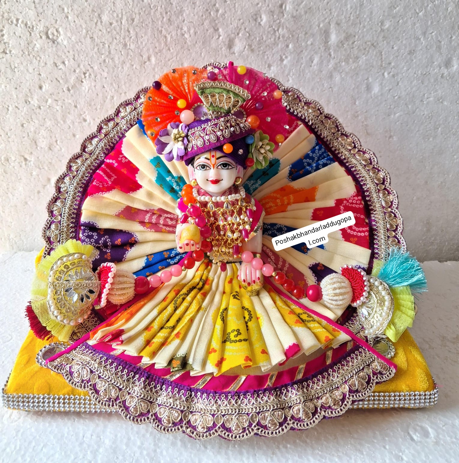 Handmade Rang Rasiya Poshak with Pagdi & Patka - Designer Laddu Gopal Dress, Kanha Ji Poshak, Bal Gopal Dress for Janmashtami Festival