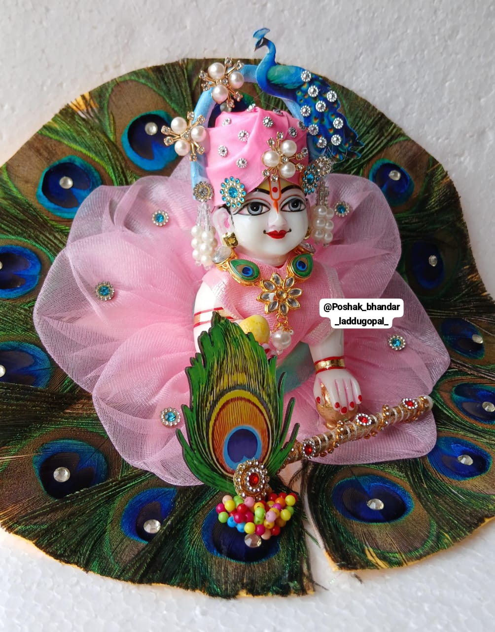 Handmade Heavy Morpankh Dress with Mor Pagdi - Designer Laddu Gopal Dress, Kanha Ji Poshak, Bal Gopal Dress for Janmashtami Festival