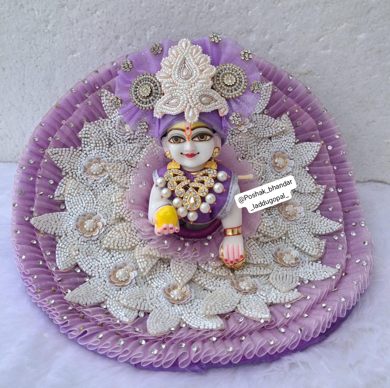 Handmade Lavender Laddu Gopal Dress | Designer Kanha Ji Poshak for Janmashtami | Fancy Bal Gopal Dress & Krishna Ji Dress (Size 6/7)