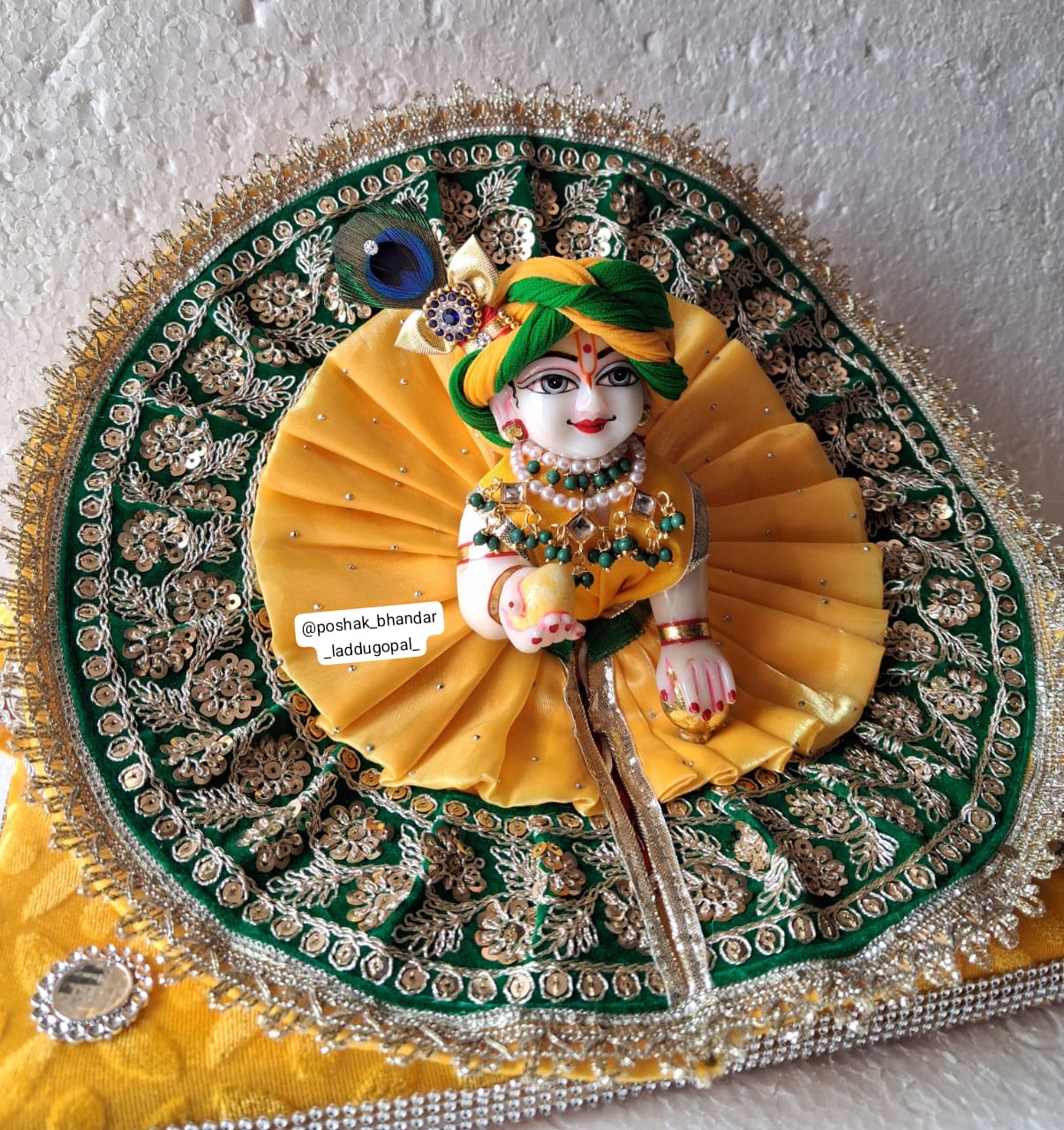Handmade Organza Laddu Gopal Dress with 2 Safa & Q Kalangi - Designer Kanha Ji Poshak for Janmashtami, Fancy Bal Gopal & Krishna Ji Dress