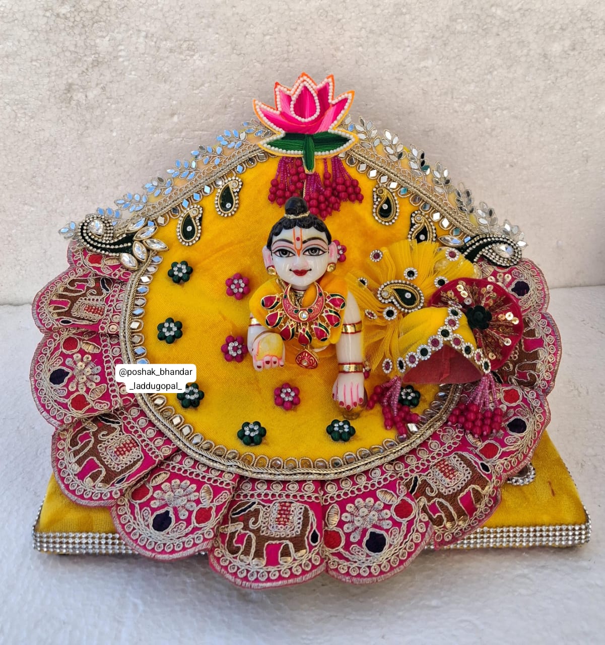 Handmade Heavy Yellow Laddu Gopal Dress | Designer Kanha Ji Poshak for Janmashtami | Fancy Bal Gopal & Krishna Ji Dress