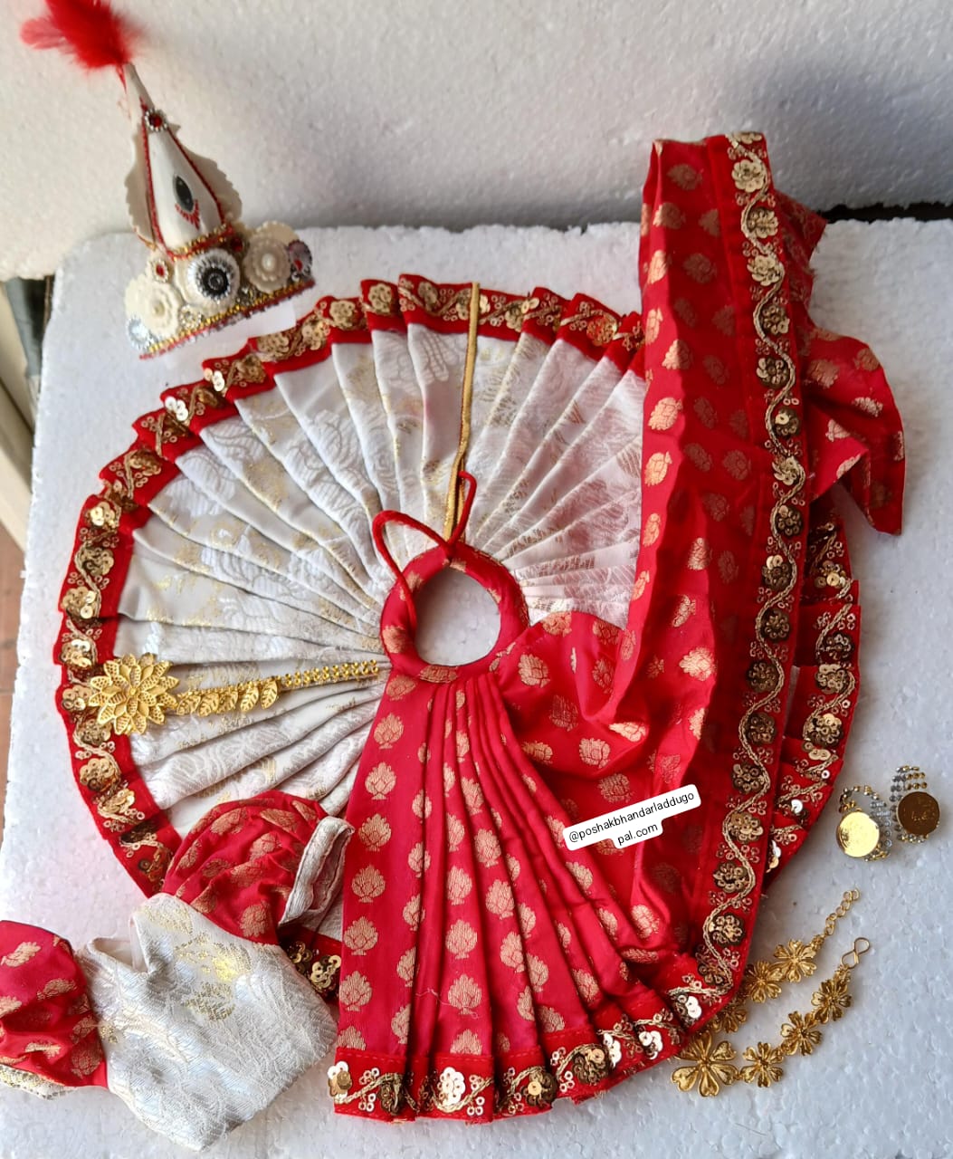 Handmade Full Bengali Theme Combo: Designer Laddu Gopal Dress, Kanha Ji Poshak, Bal Gopal Dress & Krishna Ji Dress for Janmashtami Festival