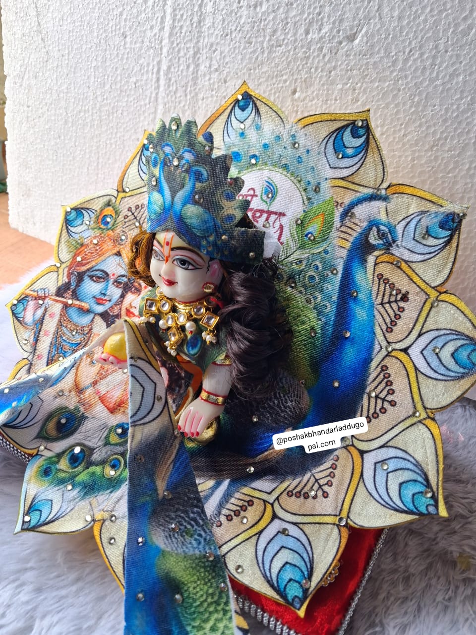Handmade Peacock Dress with Mukut - Designer Laddu Gopal Poshak for Janmashtami | Fancy Kanha Ji, Bal Gopal & Krishna Ji Dress