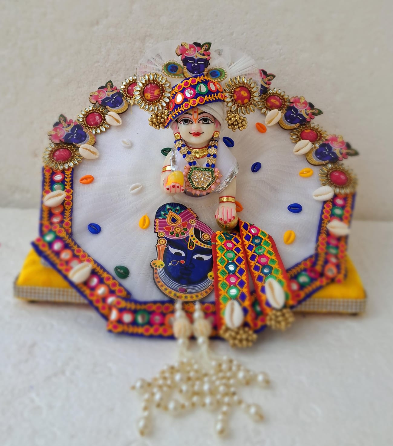 Handmade Shreenath Ji Dress with Pagdi & Patka - Designer Laddu Gopal Poshak for Janmashtami, Fancy Krishna Ji Dress, Bal Gopal Outfit