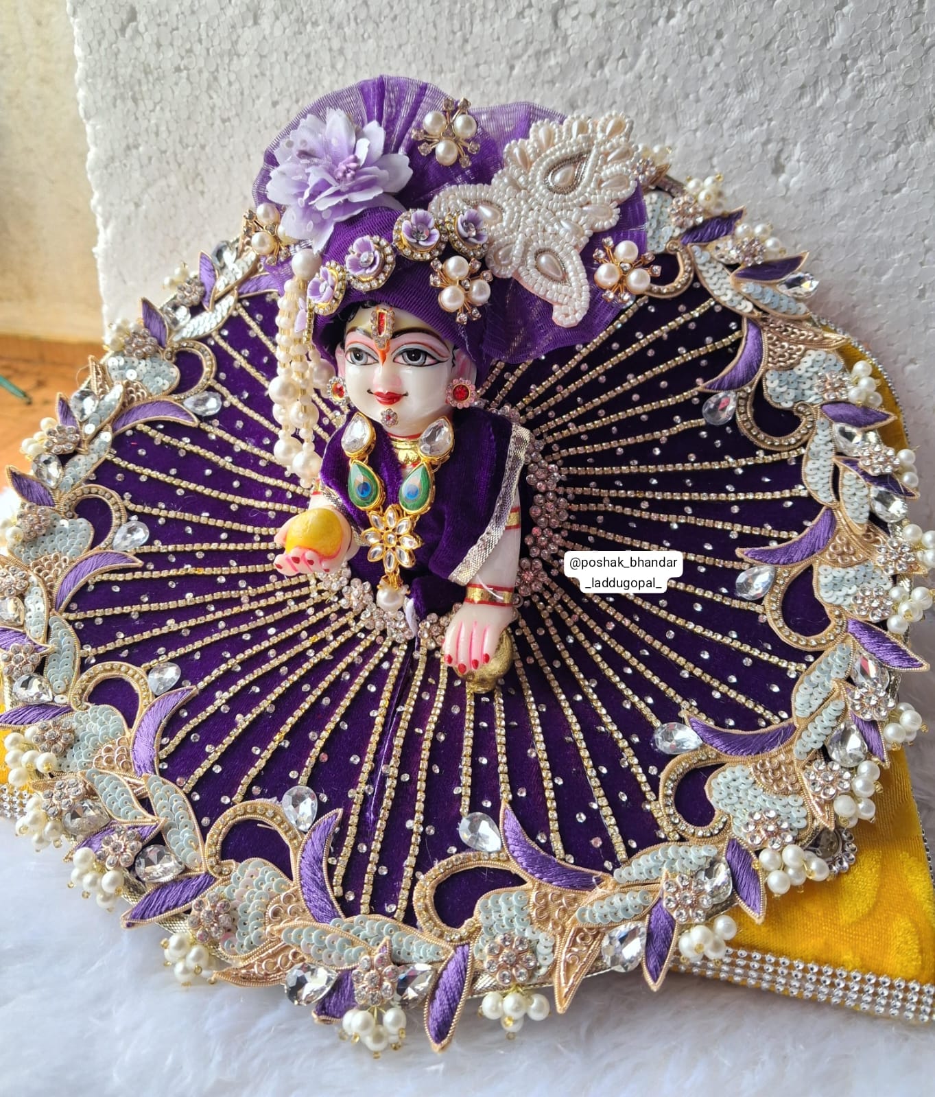 Handmade 3/4 Sleeve Heavy Laddu Gopal Dress - Designer Kanha Ji Poshak for Janmashtami, Fancy Bal Gopal & Krishna Ji Dress