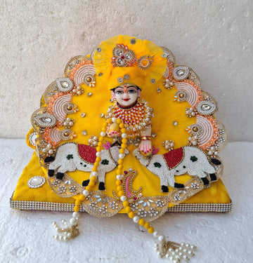 Handmade Cow Poshak with Pagdi for Laddu Gopal | Designer Kanha Ji Dress | Fancy Bal Gopal Dress for Janmashtami Celebrations