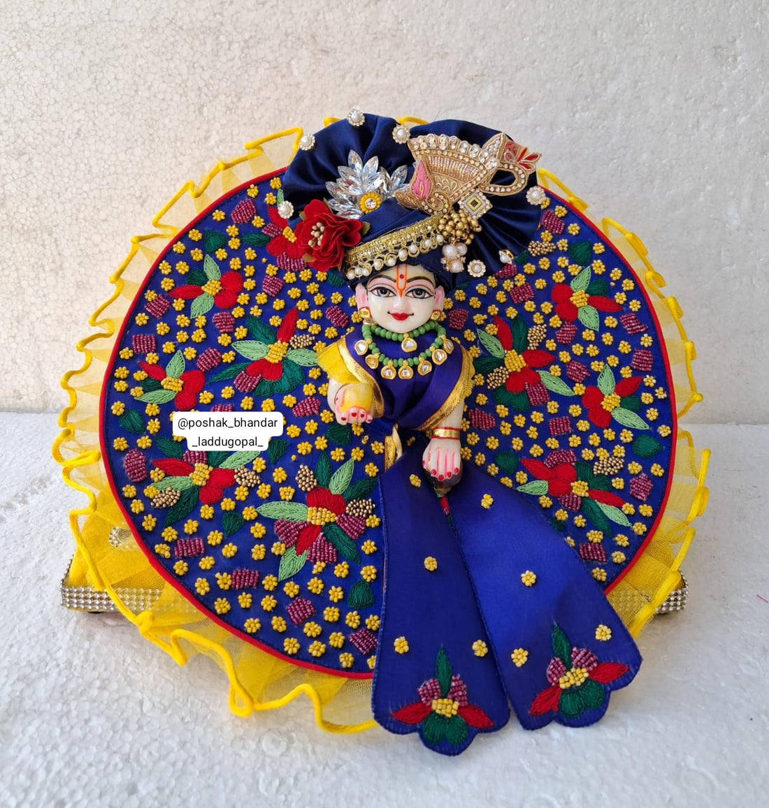 Handmade Blue Heavy Designer Laddu Gopal Dress with Pagdi & Patka - Fancy Kanha Ji Poshak for Janmashtami & Festivals, Bal Gopal & Krishna Ji Dress