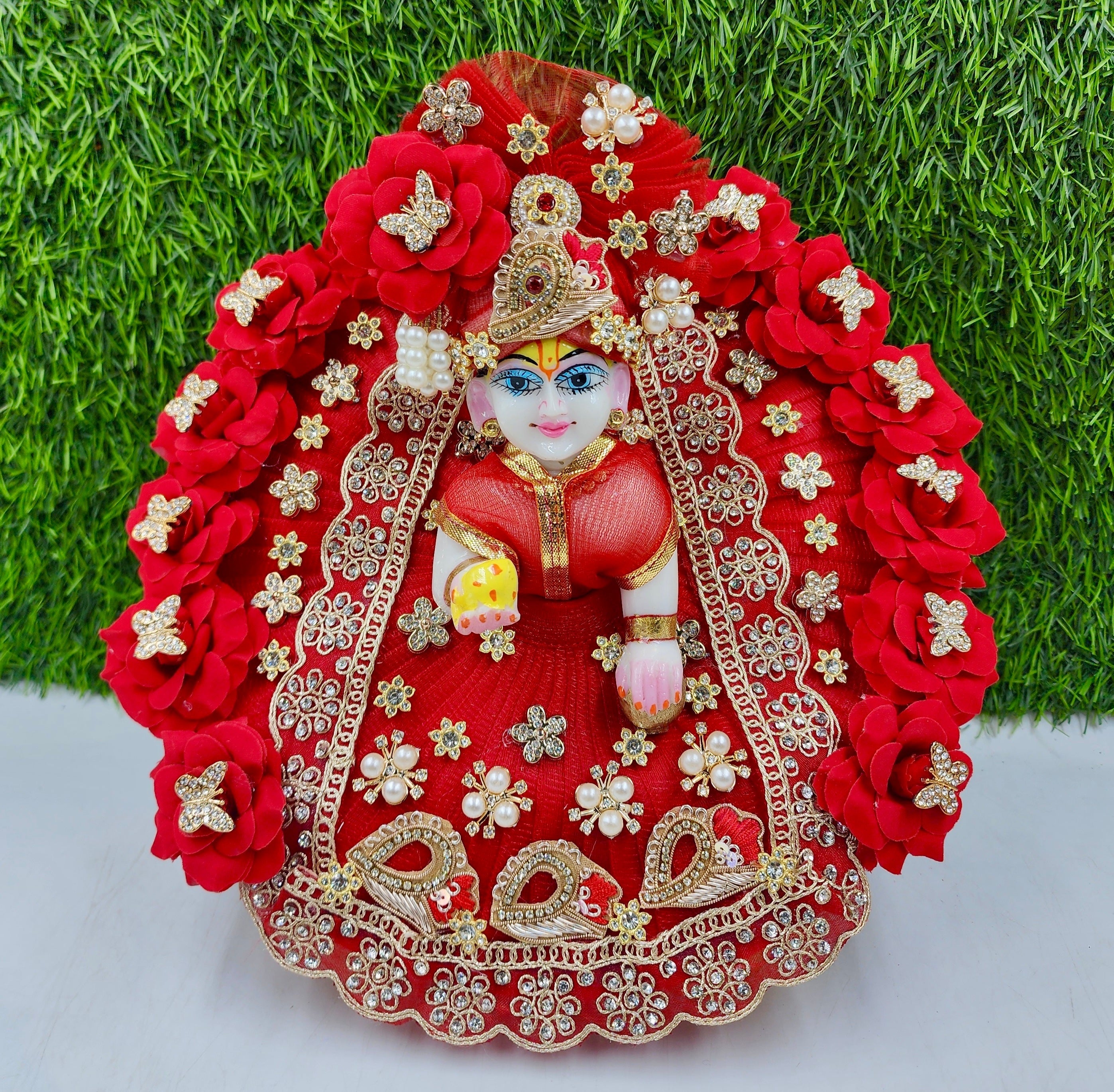 Designer Red Laddu Gopal Dress with Pagdi - Fancy Kanha Ji Poshak for Janmashtami, Holi & Diwali (Size 0-6) - Handmade Bal Gopal Dress