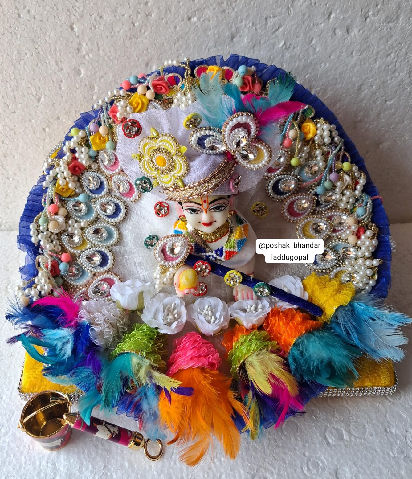 Handmade Laddu Gopal Dress with Pagdi, Balti Pichkari & Bansuri - Designer Kanha Ji Poshak for Janmashtami & Festivals | Fancy Bal Gopal & Krishna Ji Dress