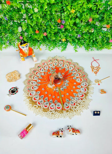 Janmashtami Special Combo For Laddu ji With Orange Heavy Maharaja Dress and Accessories