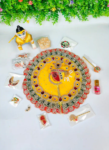 Janmashtami Special Designer Combo: Handmade Laddu Gopal Dress with Heavy Lace Poshak & Accessories for Kanha Ji & Bal Gopal
