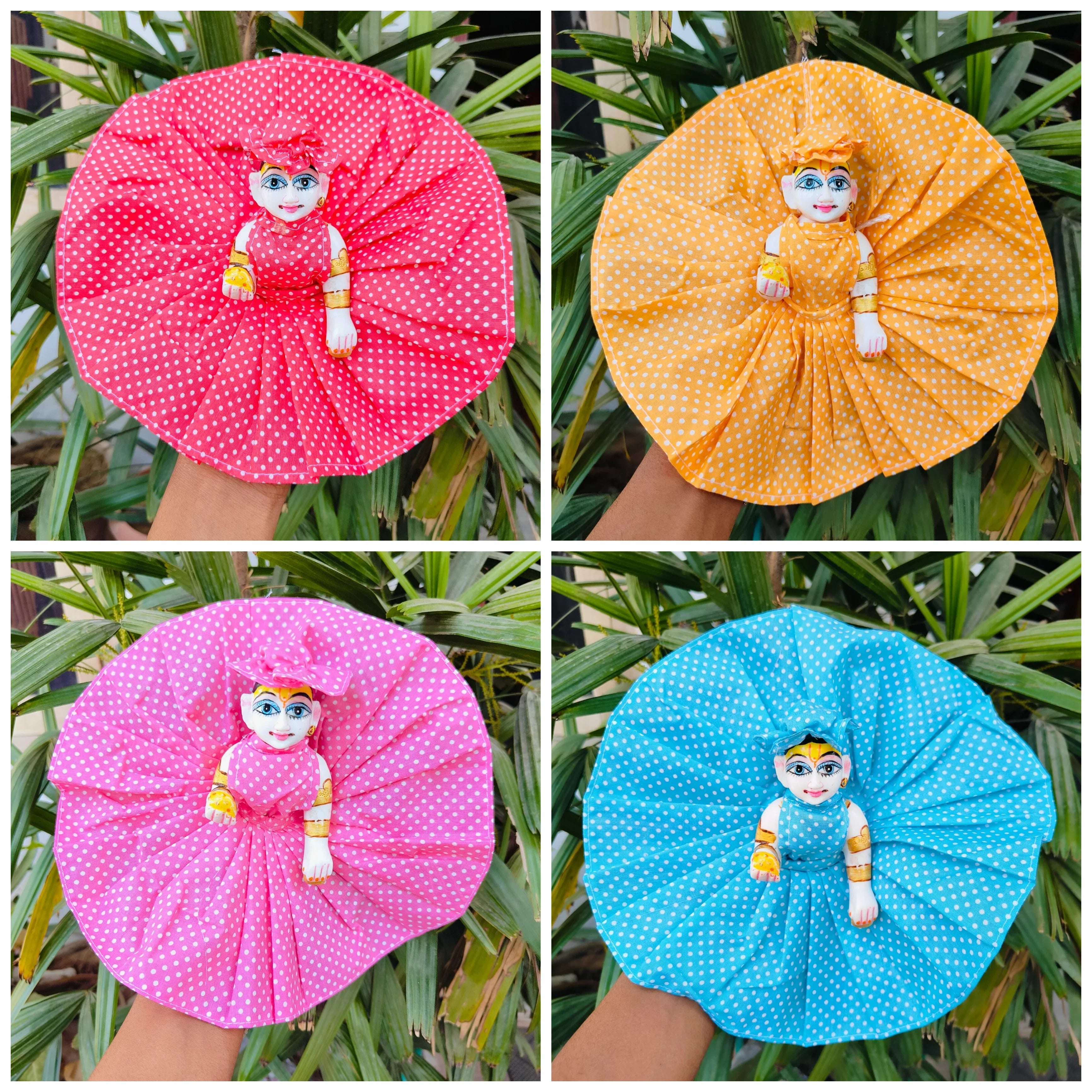 Handmade Summer Dot Print Cotton Dress Set for Laddu Gopal Ji - Pack of 4 Designer Poshaks for Janmashtami, Bal Gopal & Krishna Ji Dress