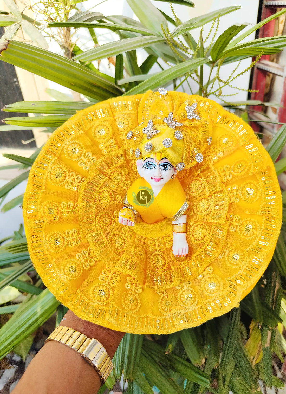 Handmade Cute Lace Dress for Laddu Gopal Ji with Pagdi & Choli | Designer Bal Gopal Dress for Janmashtami & Festivals | Kanha Ji Poshak