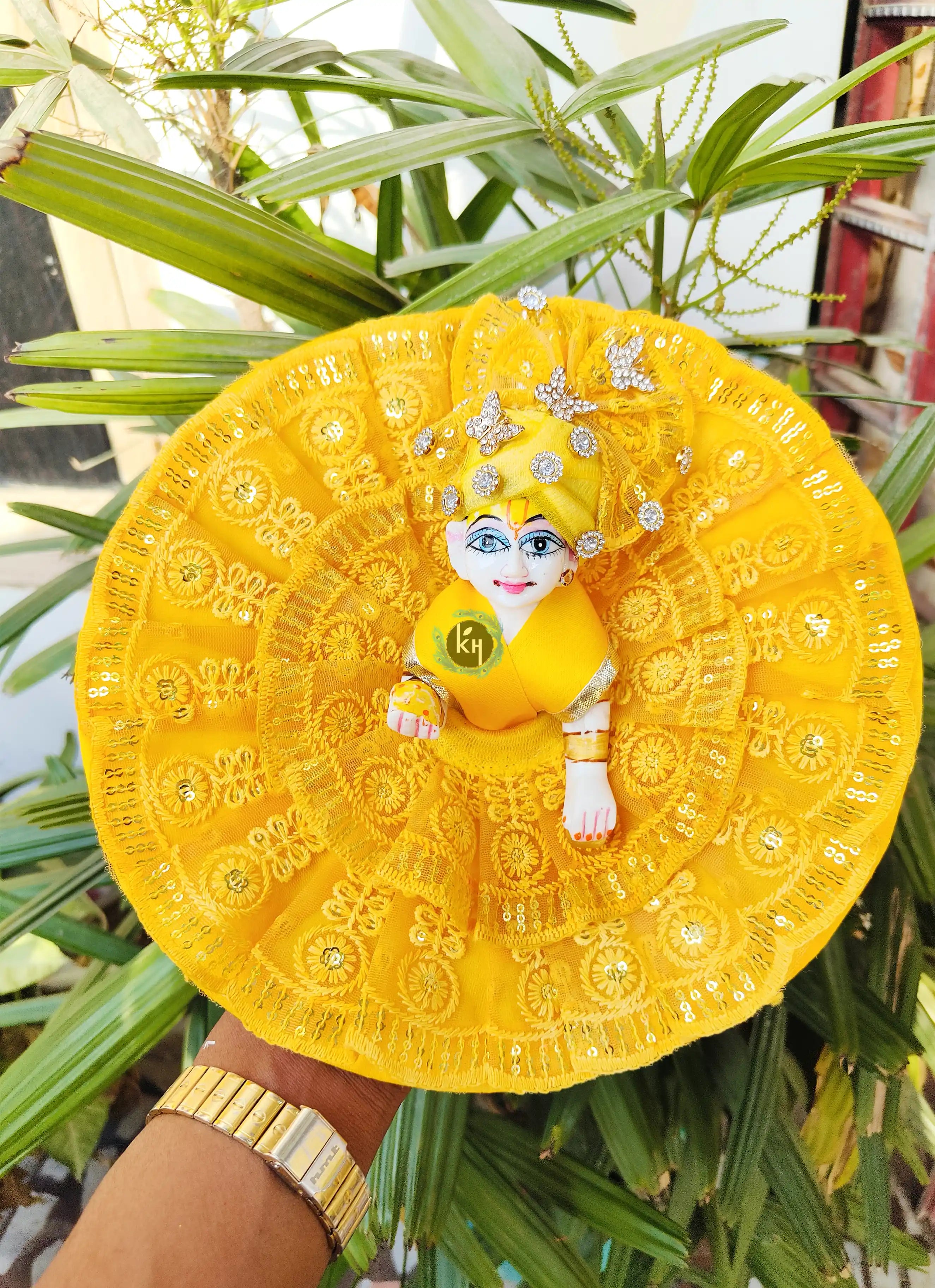 Handmade Cute Lace Dress for Laddu Gopal Ji with Pagdi & Choli | Designer Bal Gopal Dress for Janmashtami & Festivals | Kanha Ji Poshak