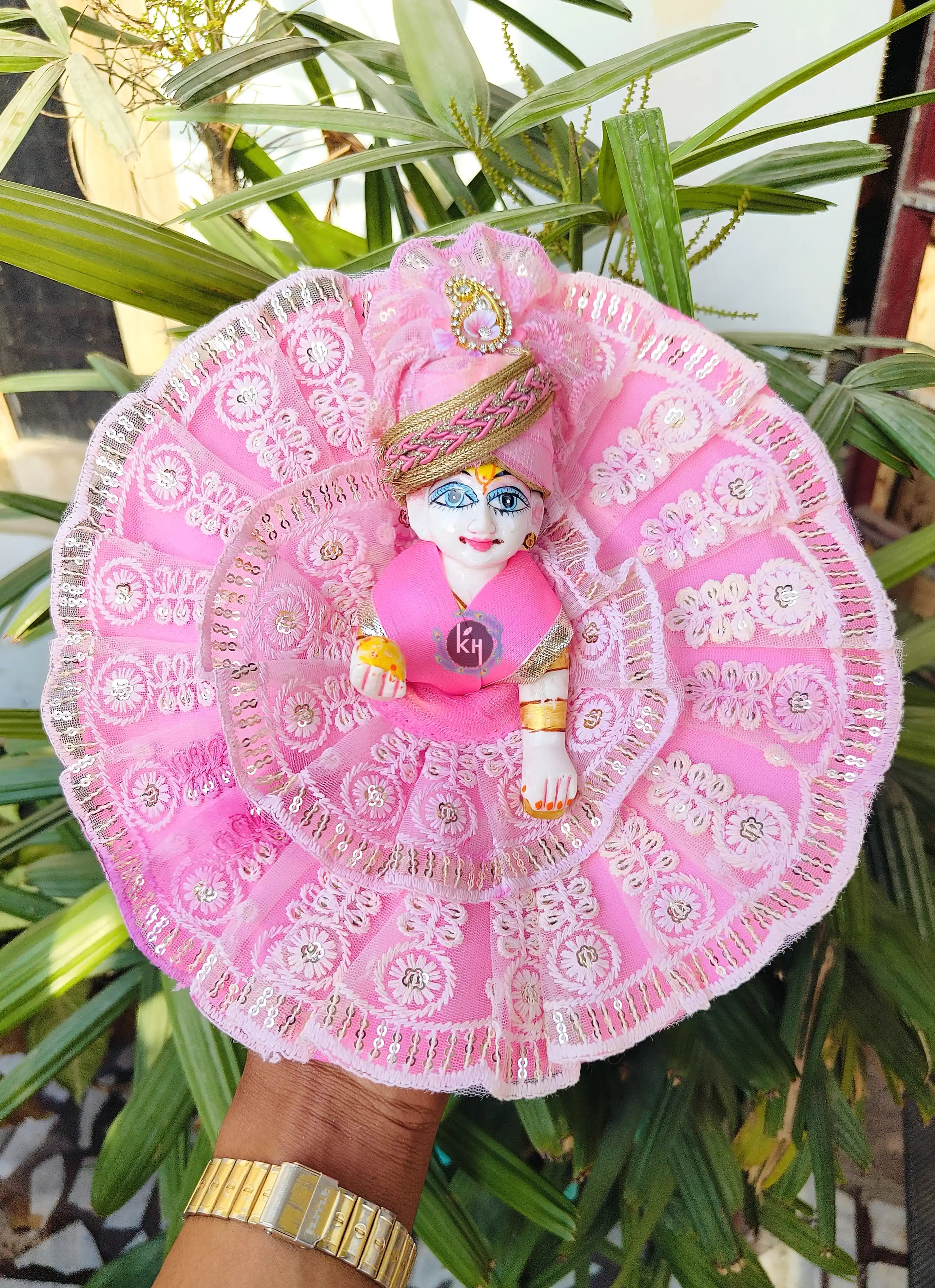 Handmade Cute Lace Dress for Laddu Gopal Ji with Pagdi & Choli | Designer Bal Gopal Dress for Janmashtami & Festivals | Kanha Ji Poshak